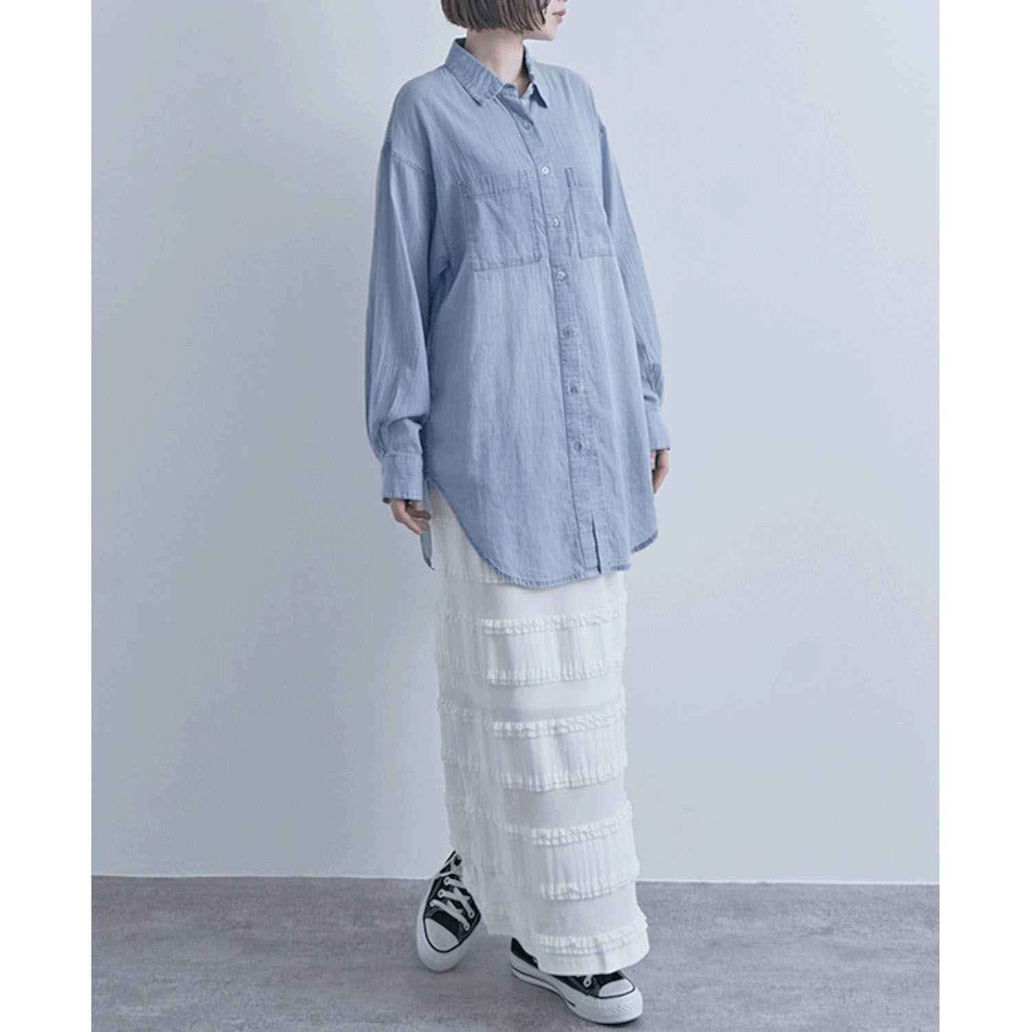 シアーデニム胸両ポケシャツ - 画像2
