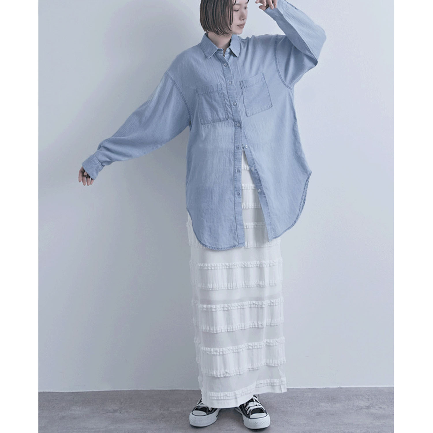 シアーデニム胸両ポケシャツ - 画像3