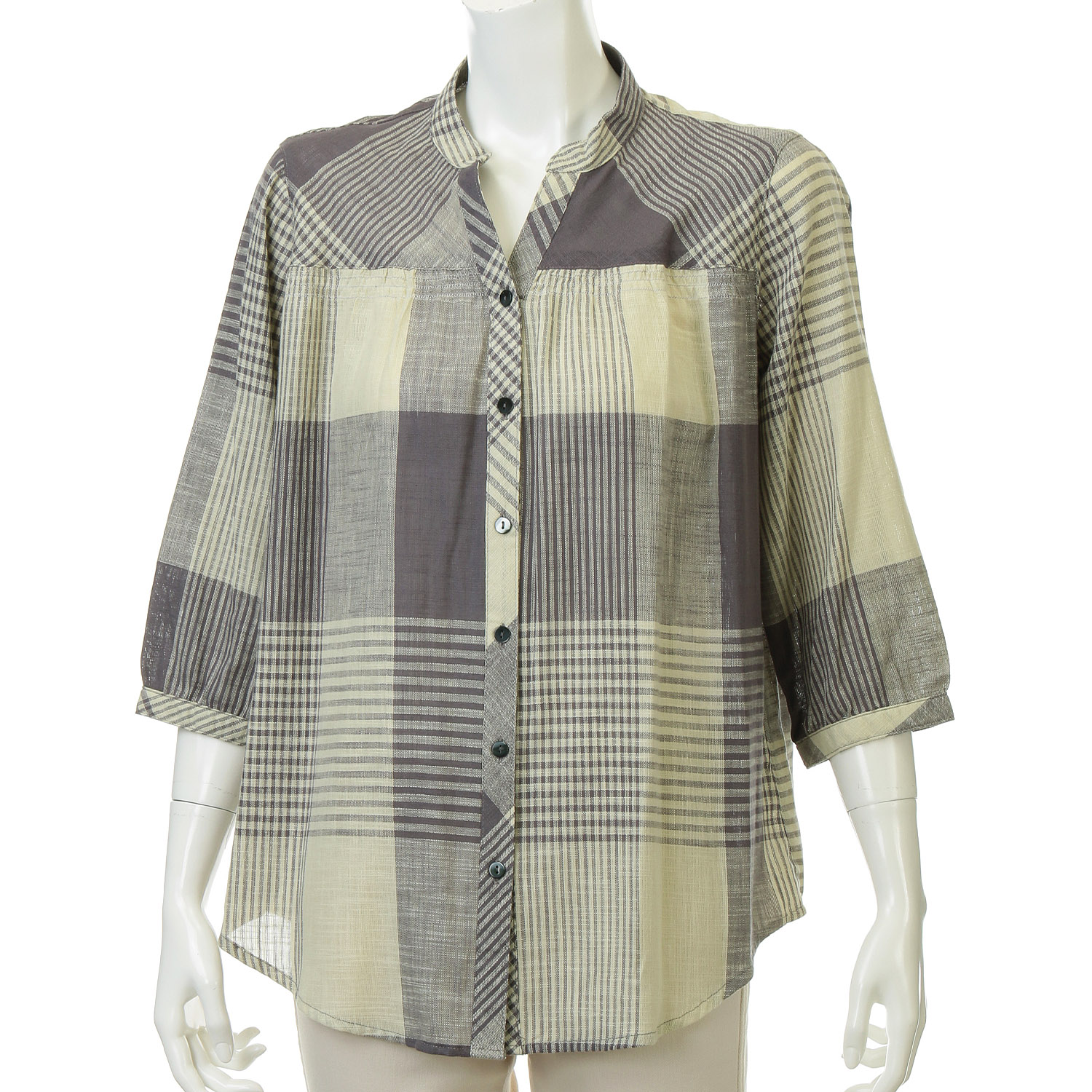 やわらかコットンチェック柄ブラウス - 画像1