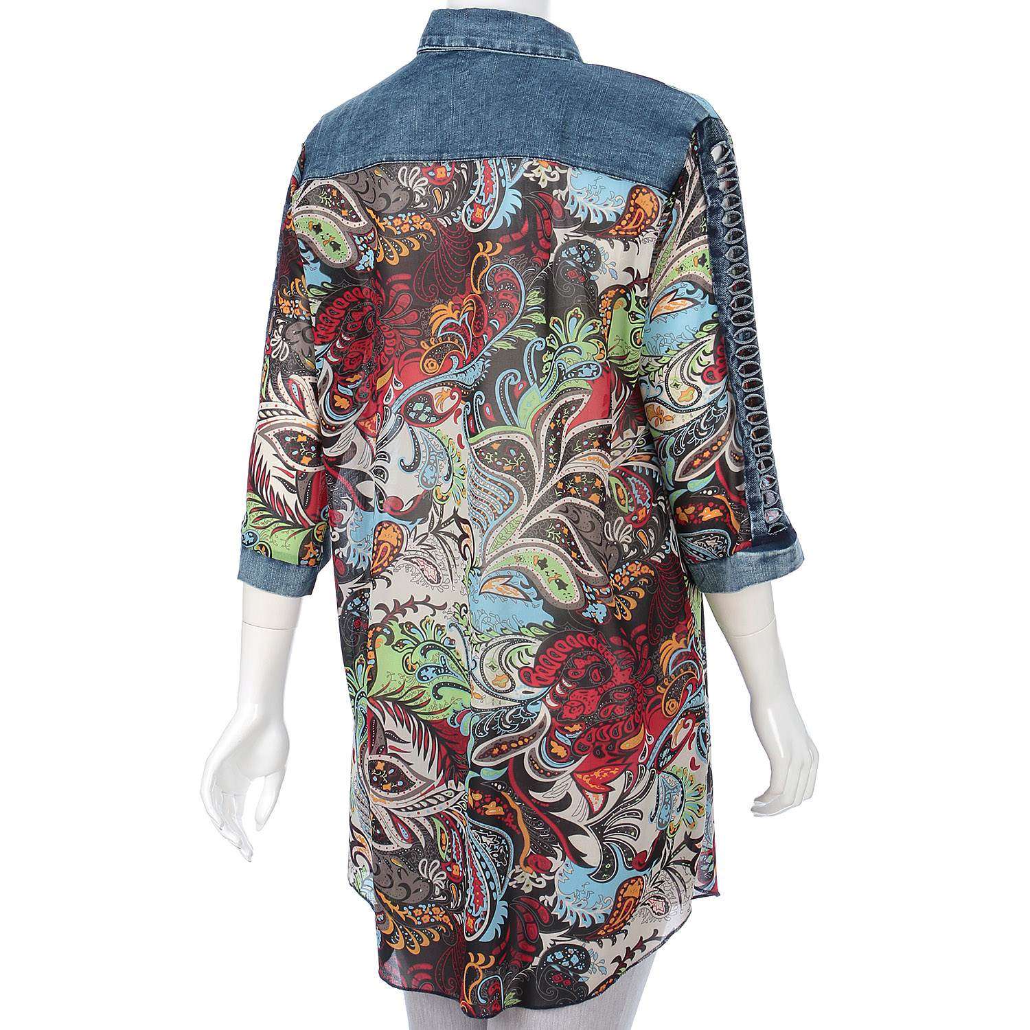 プリント×デニム切替ブラウス - 画像7