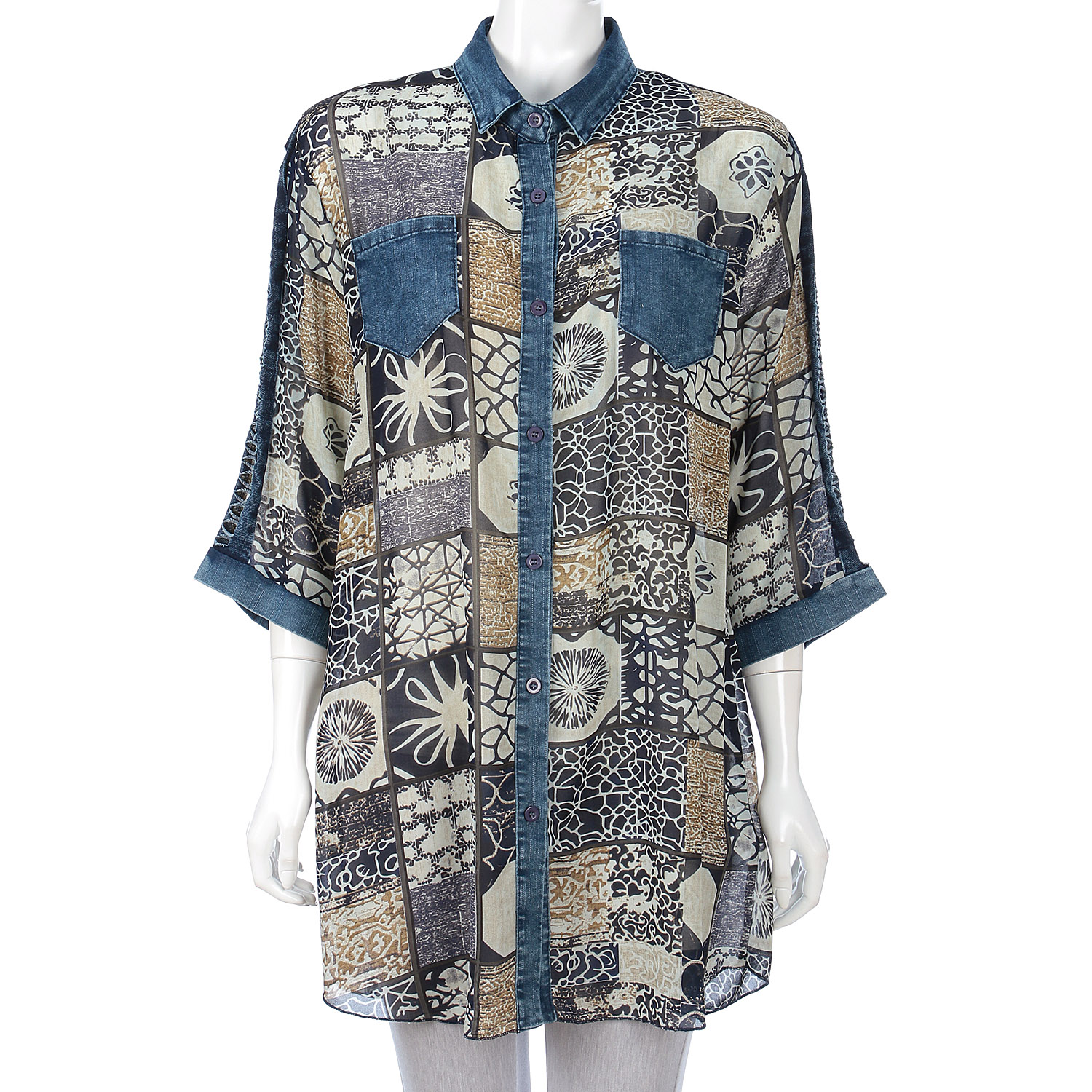 プリント×デニム切替ブラウス - 画像10