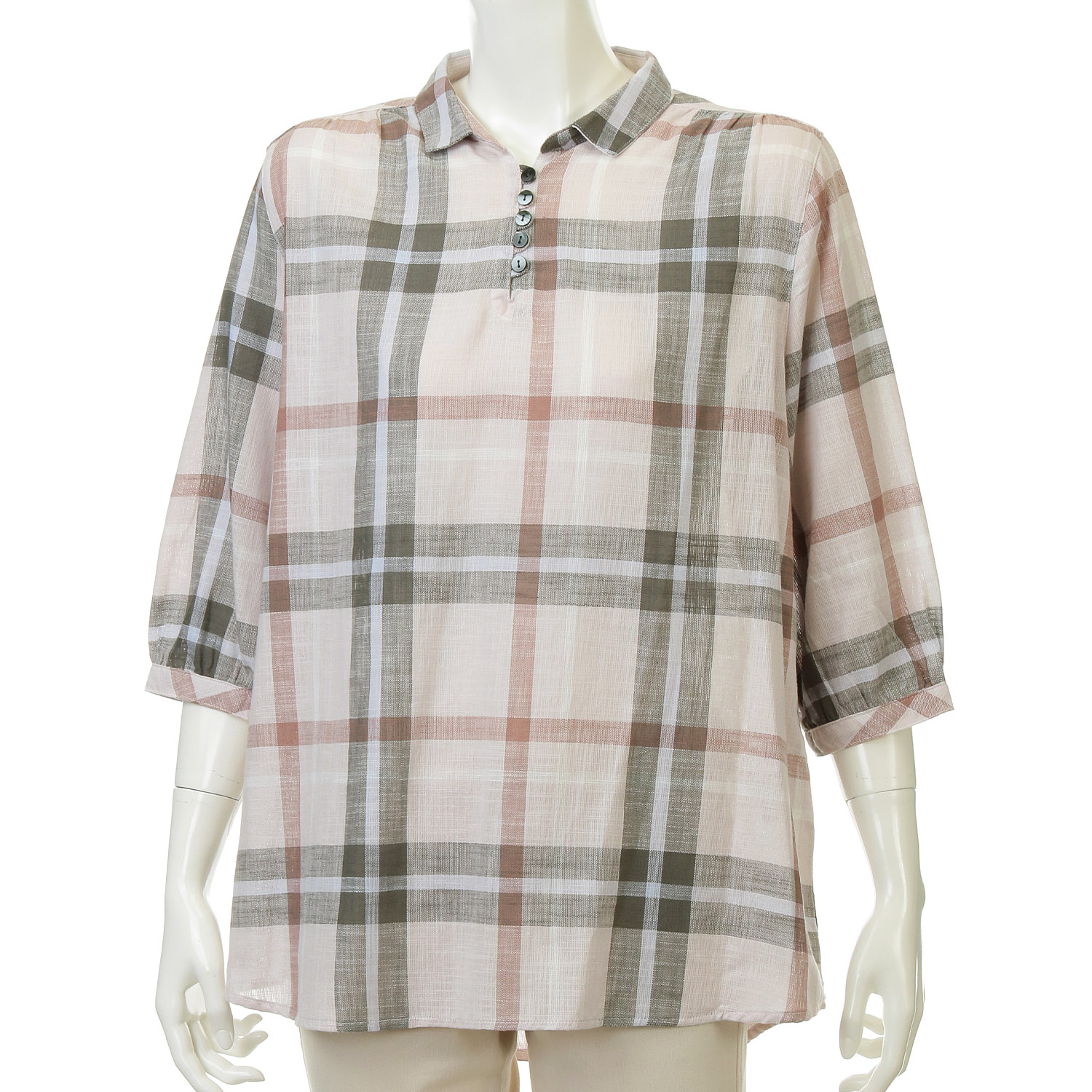 やわらかコットンチェック柄ブラウス - 画像3