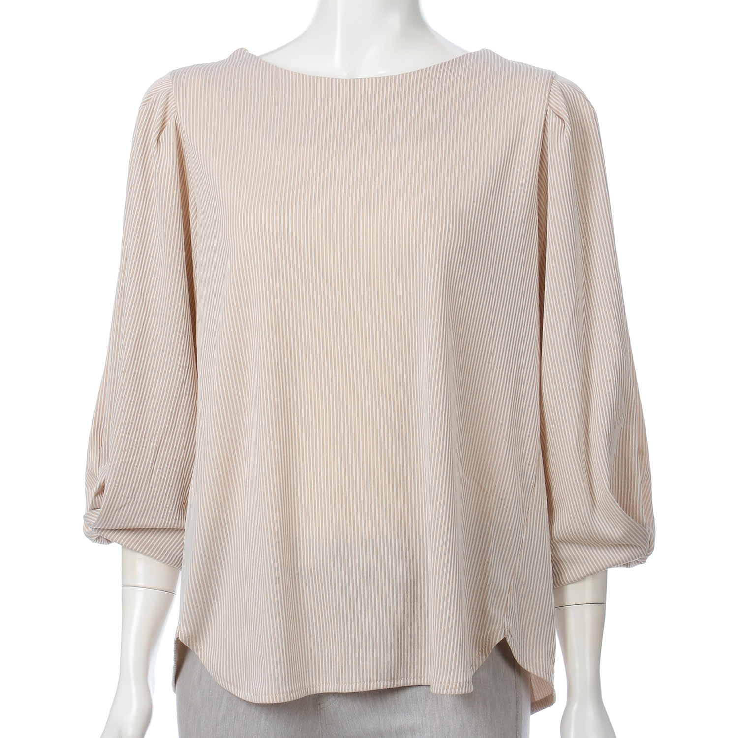 ストライプ柄袖タック七分プルオーバー - 画像1