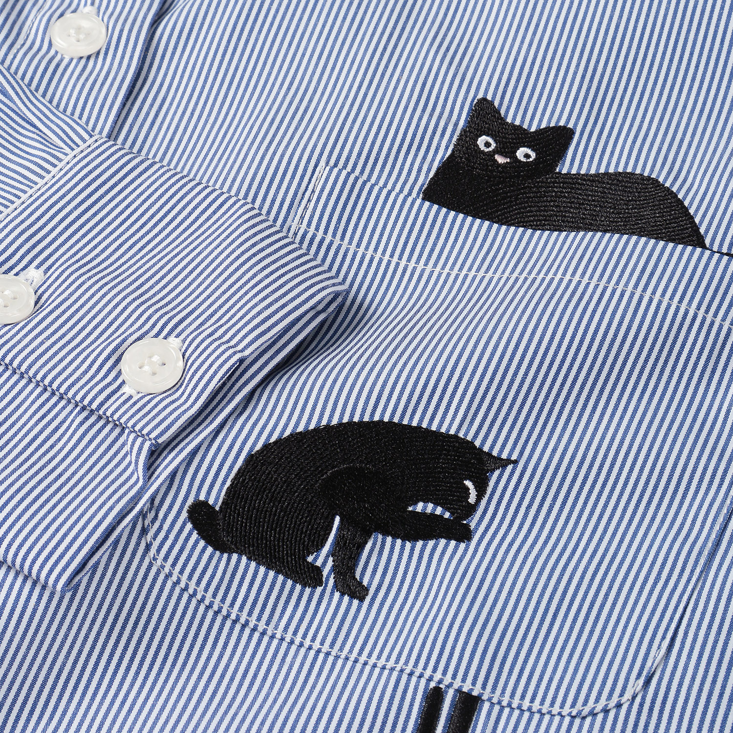Myauris猫刺繍先染めストライプシャツ - 画像5