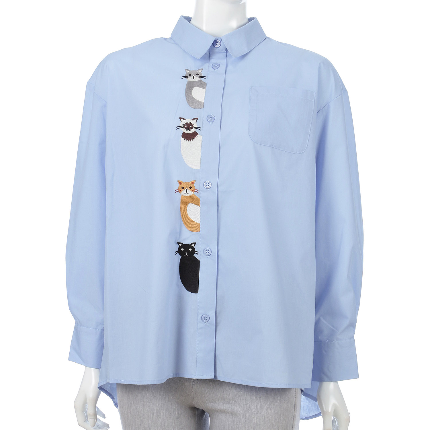 Myauris猫刺繍前開きシャツ - 画像1