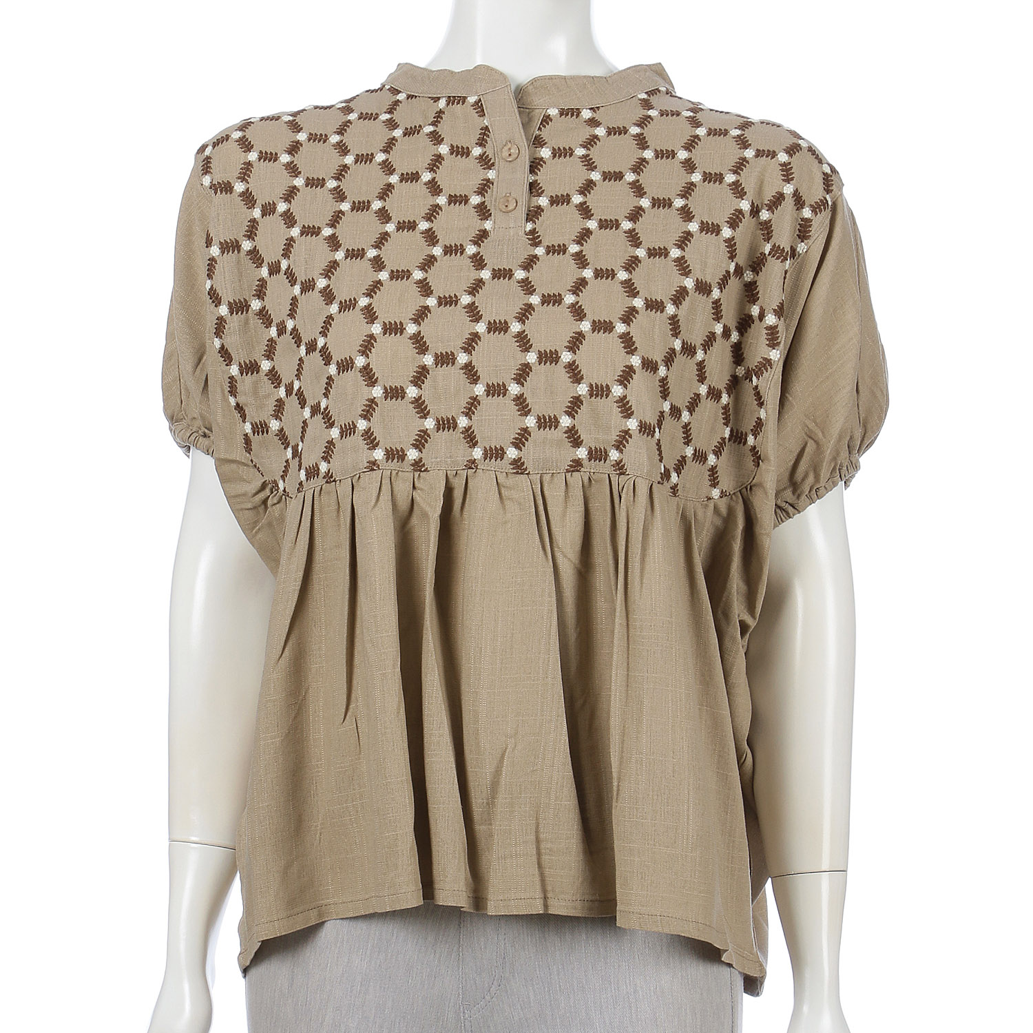 刺繍ギャザー入りドルマンブラウス - 画像2