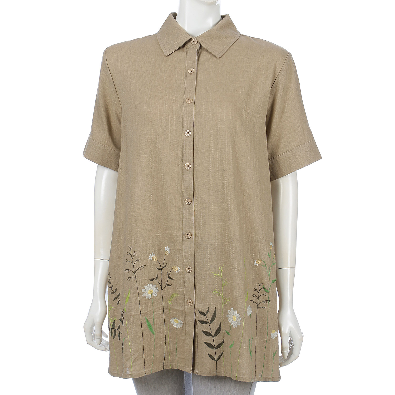 裾刺繍オープンシャツ - 画像1