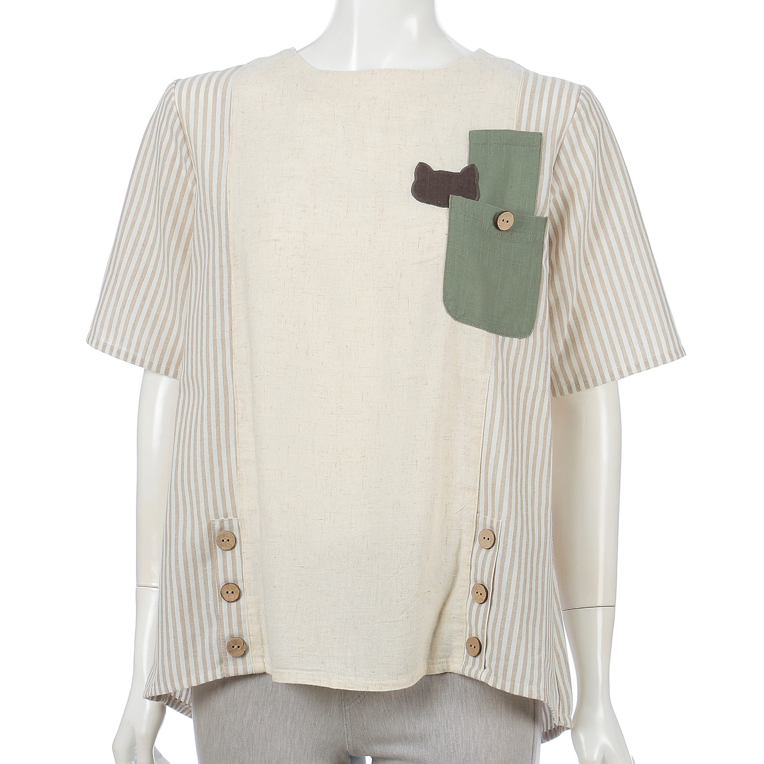 ストライプ切替ネコモチーフプルオーバー - 画像3