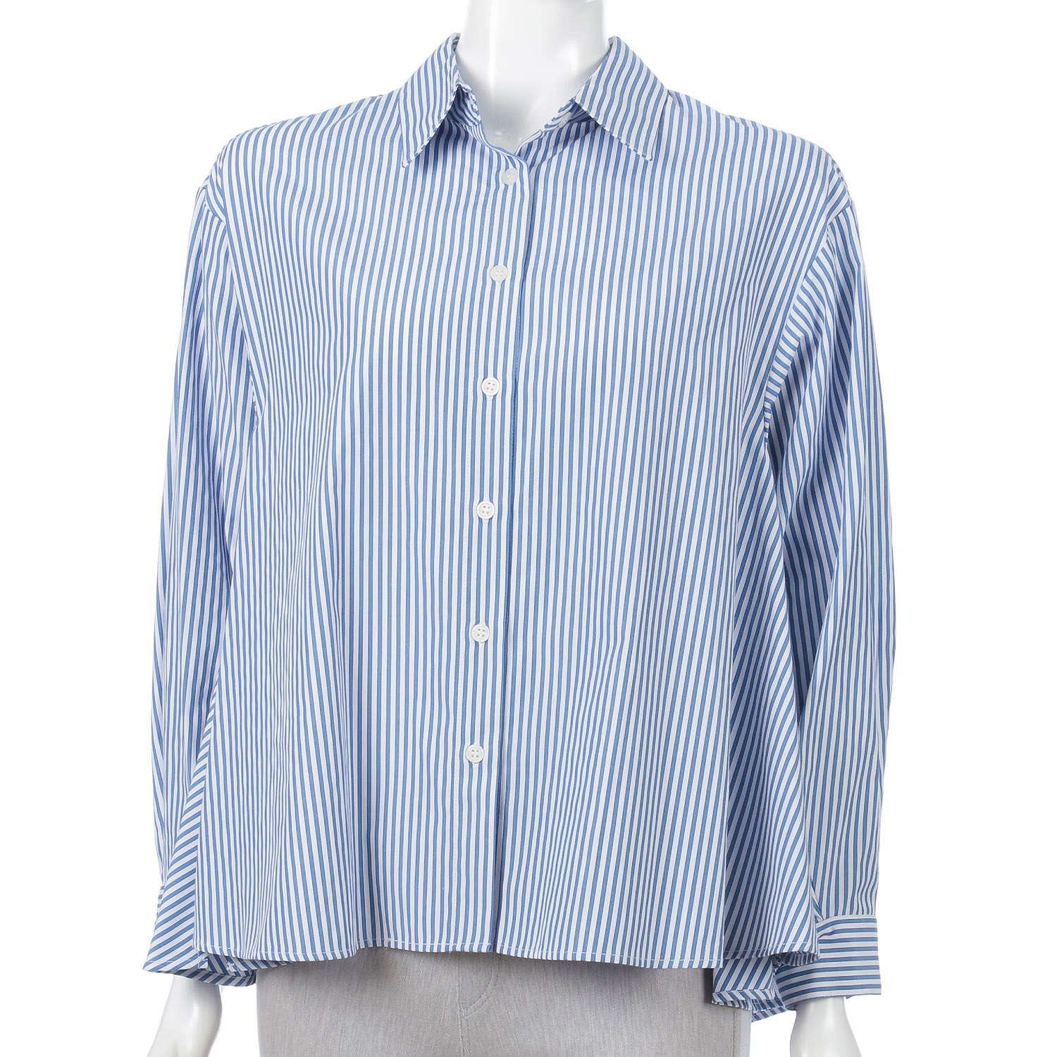 ストライプ柄後リボン付Aラインブラウス - 画像1