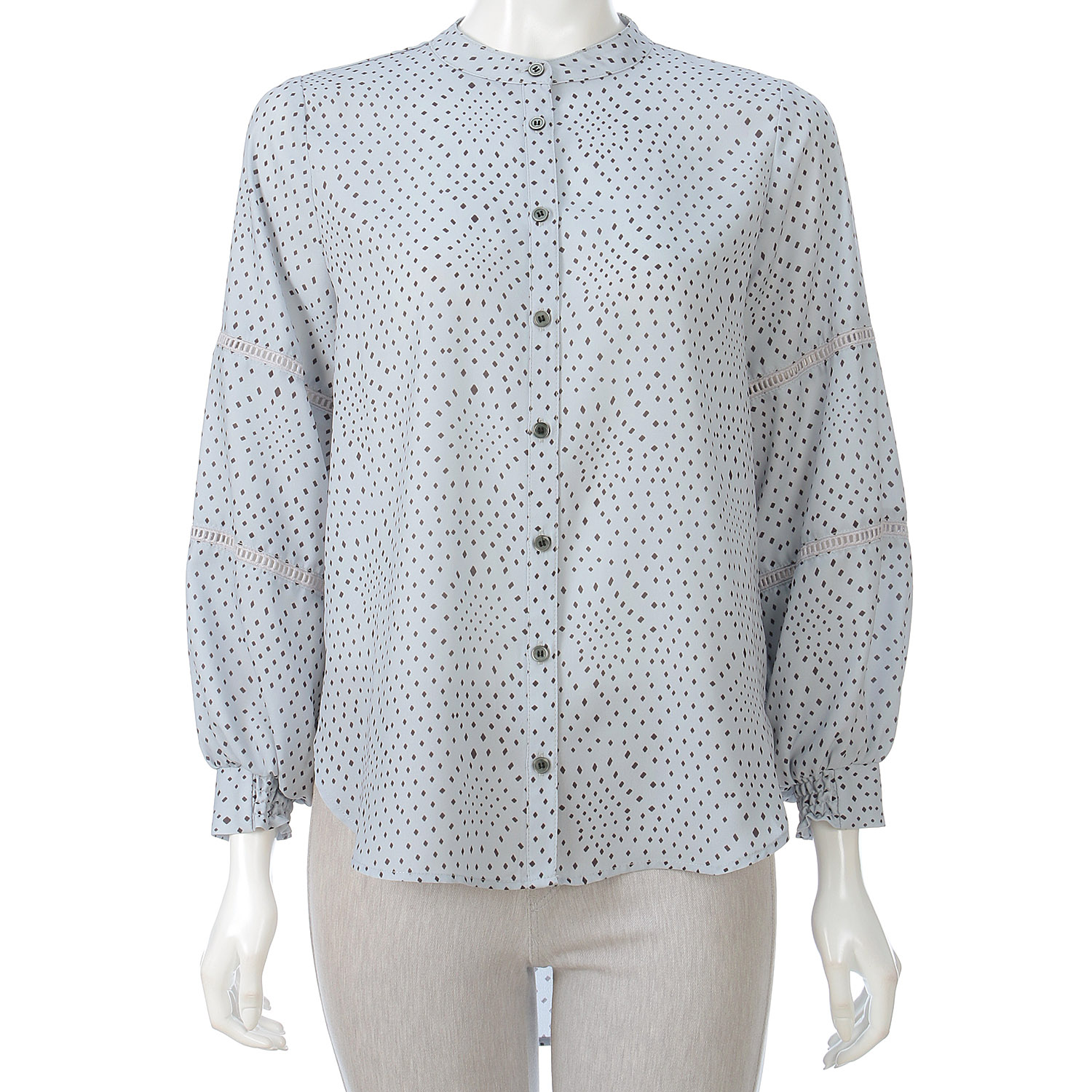 プリント袖シャーリングブラウス