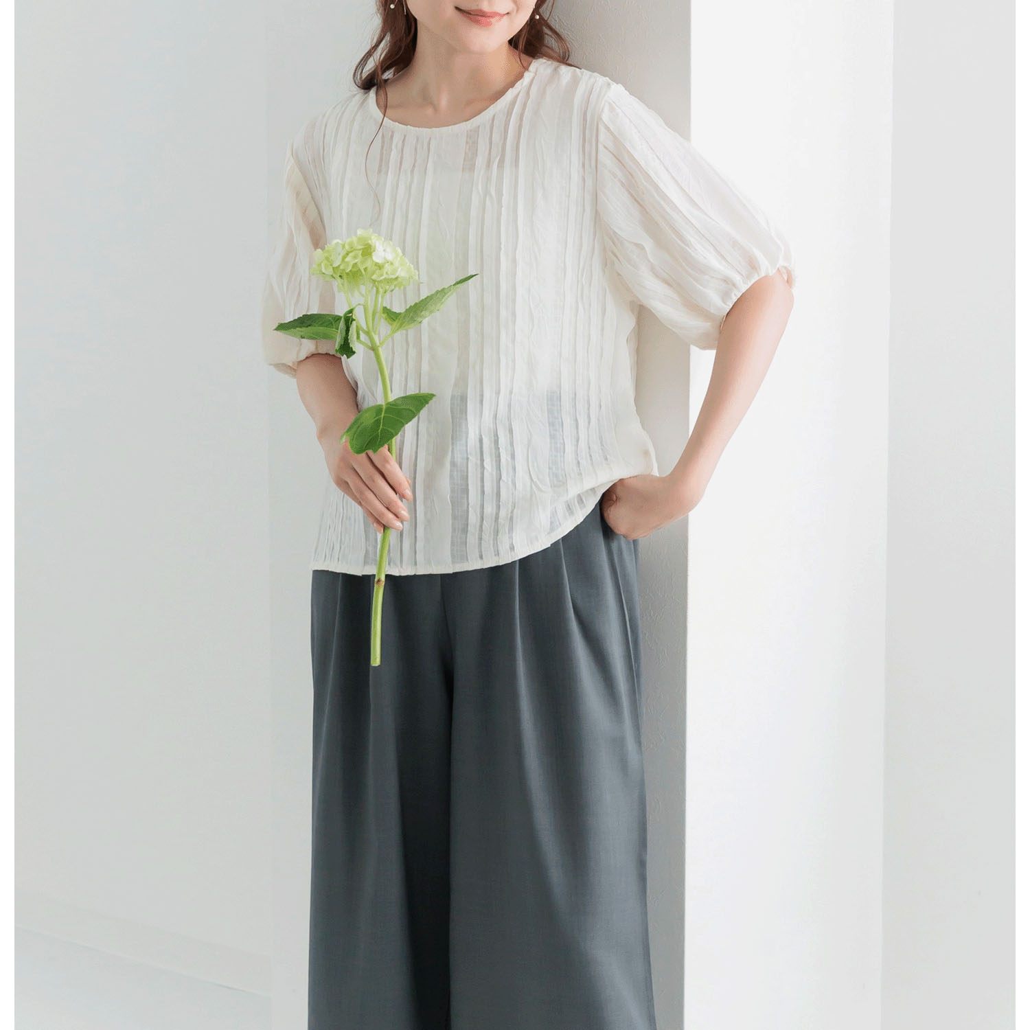 【my life】パフスリーブ半袖ブラウス - 画像2