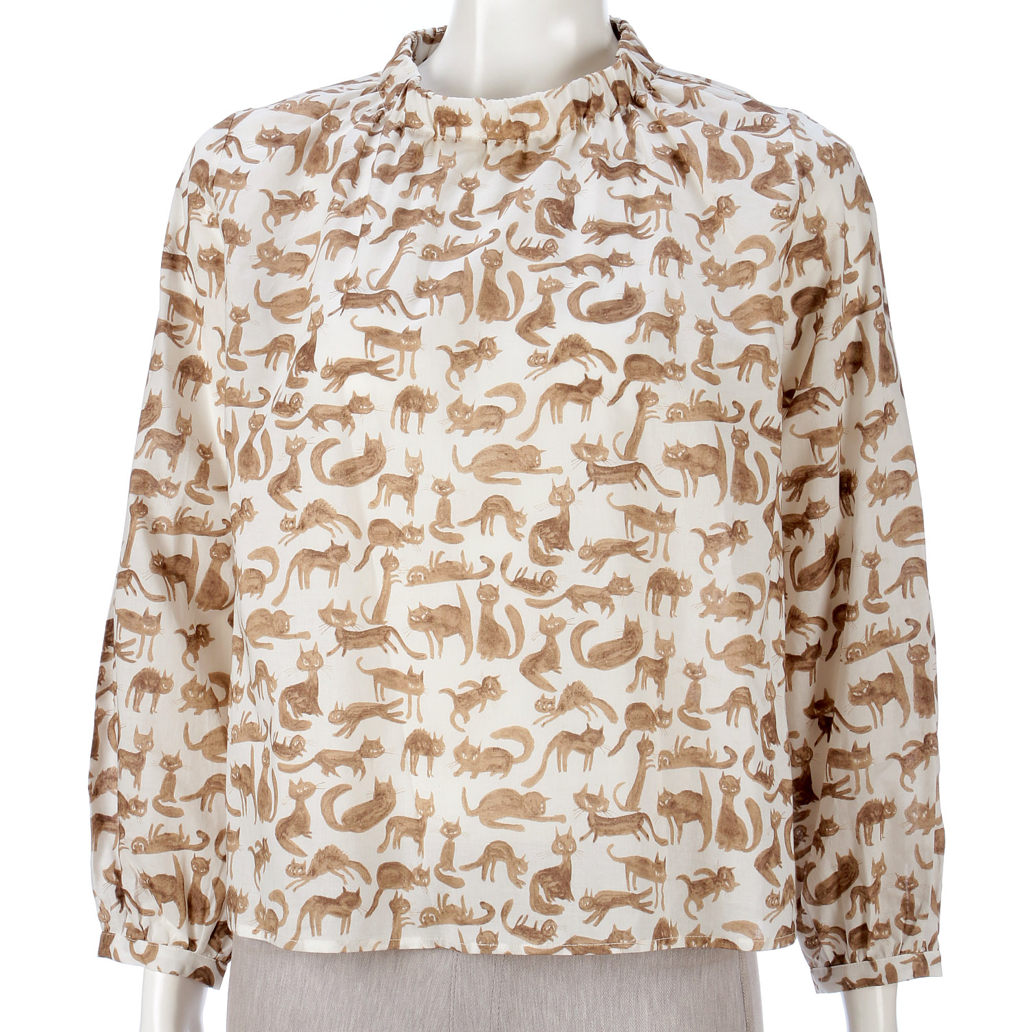 猫柄ギャザーブラウス - 画像3