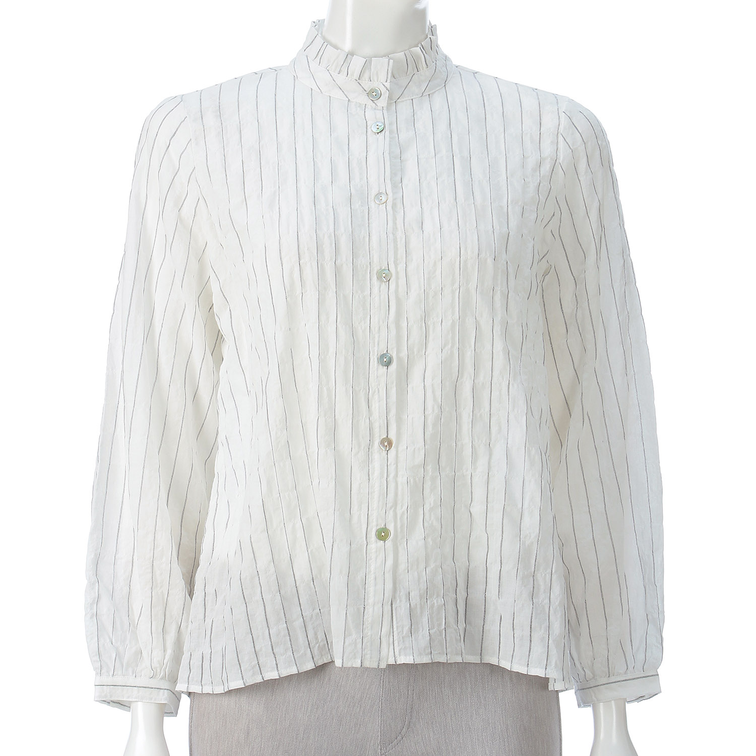 先染めアキハシャーリングストライプフリルブラウス - 画像3