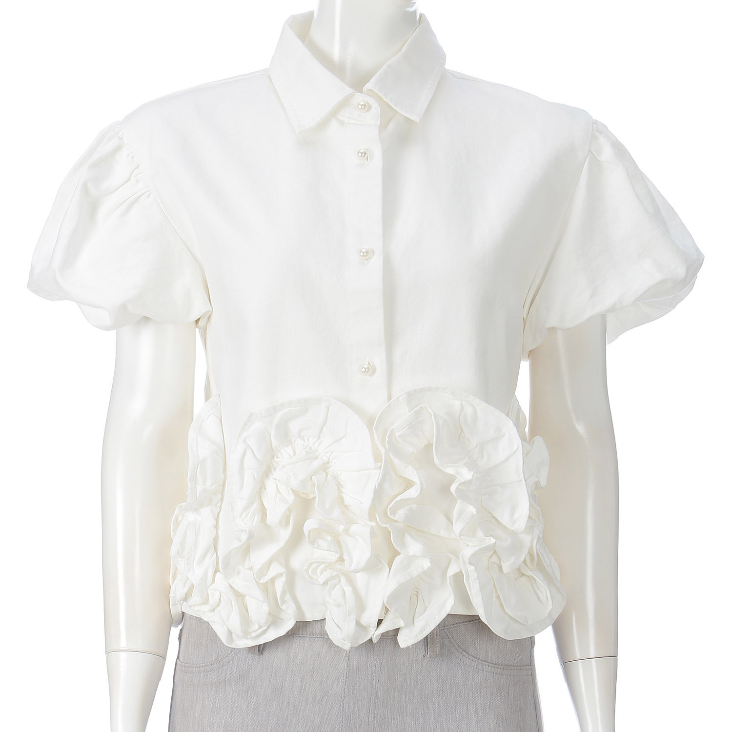 裾フリルデニムブラウス