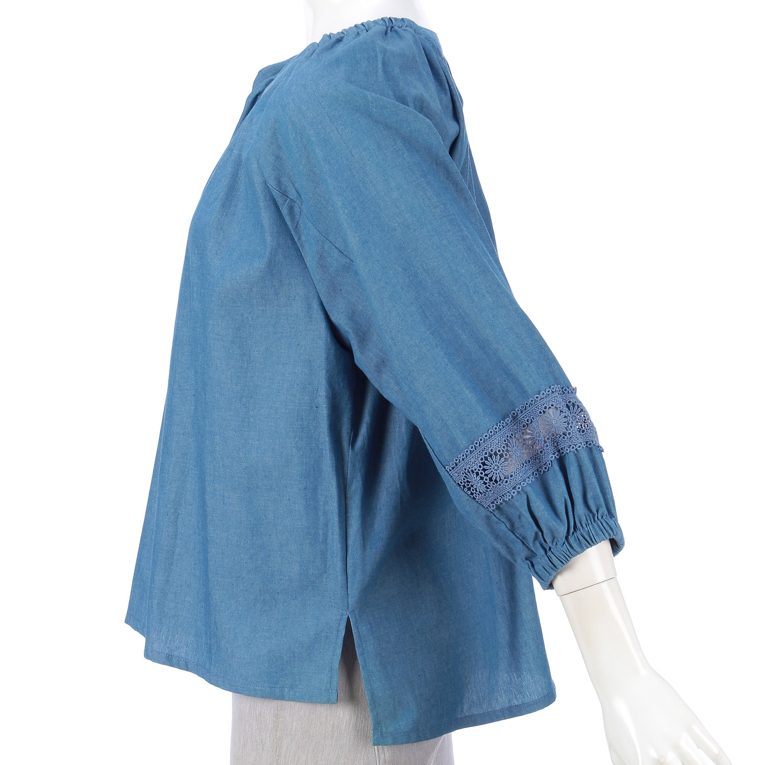 レースアクセンントデニムブラウス - 画像2