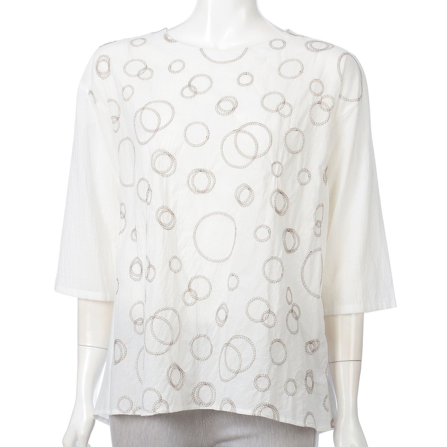 綿シャンブレー刺繍チュニック - 画像1