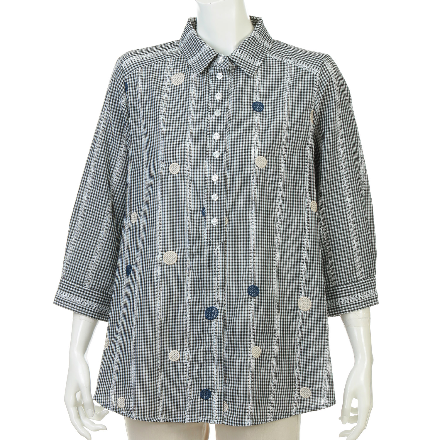 カラミチェック水玉刺繍ブラウス - 画像2