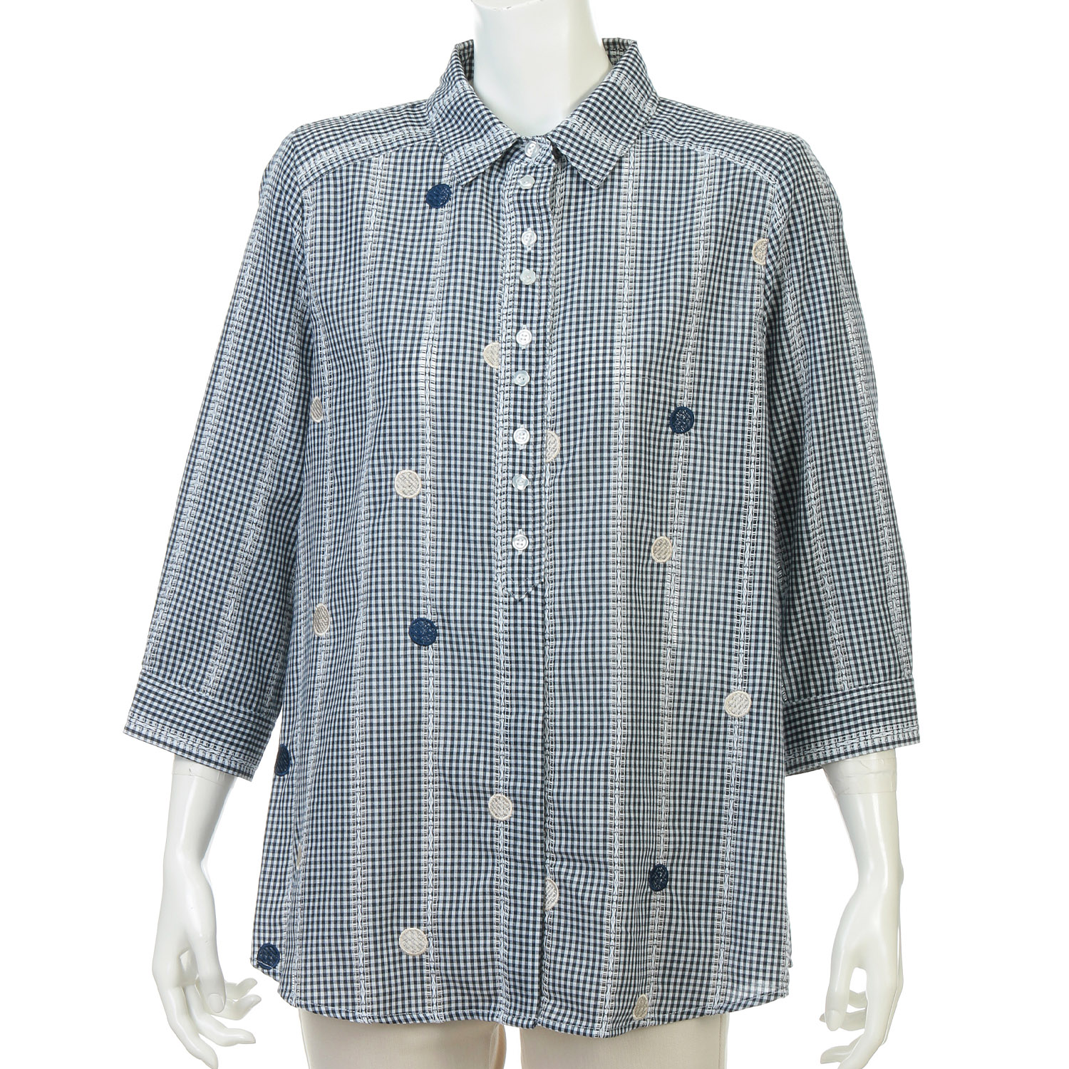 カラミチェック水玉刺繍ブラウス - 画像1