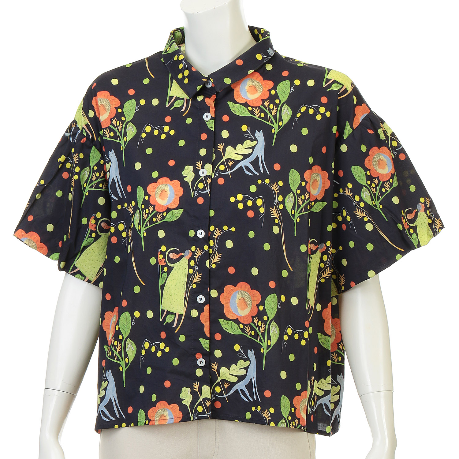 綿100総柄プリントショートブラウス - 画像2