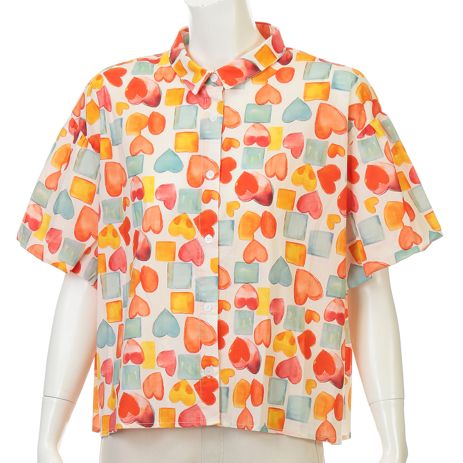 綿100総柄プリントショートブラウス - 画像1