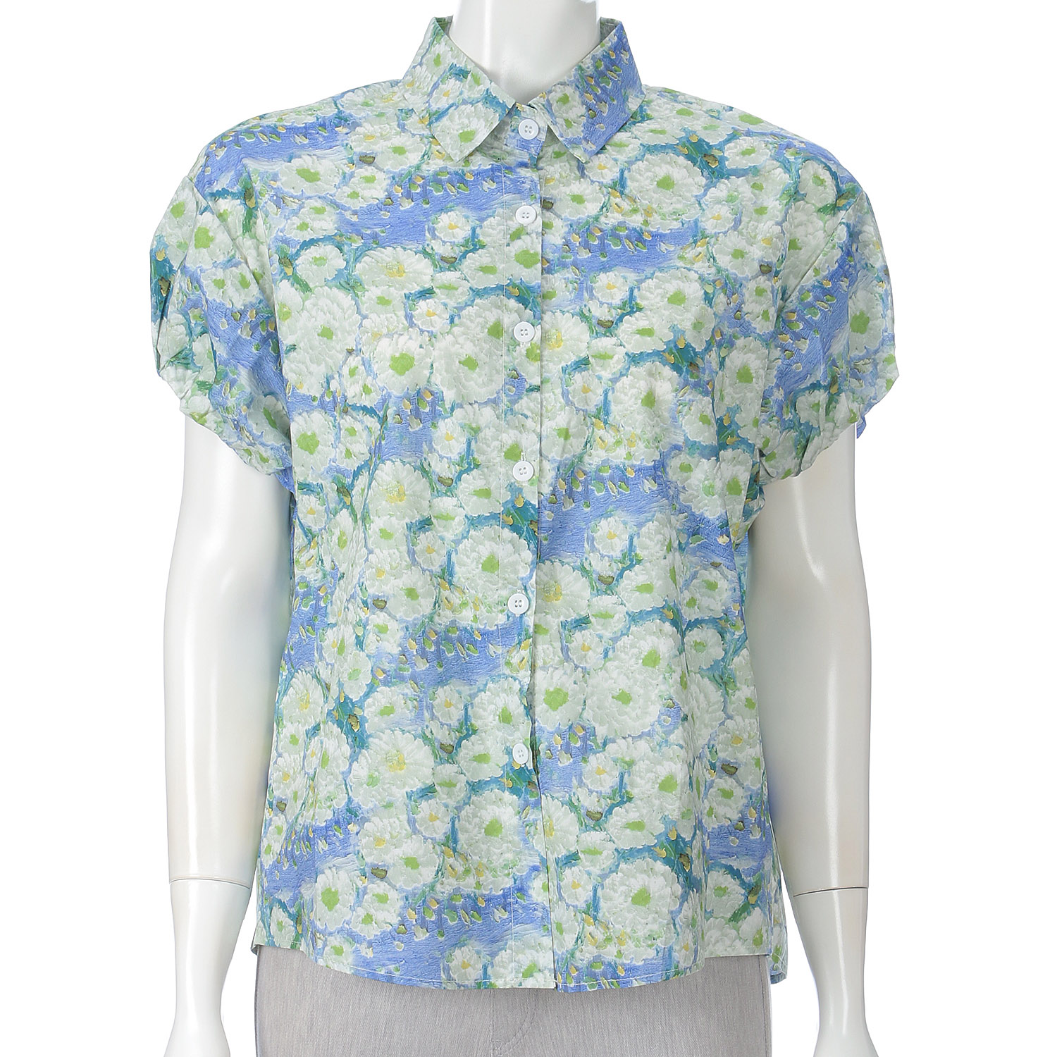 KhakiKoji アートフラワーパフスリーブシャツ - 画像2