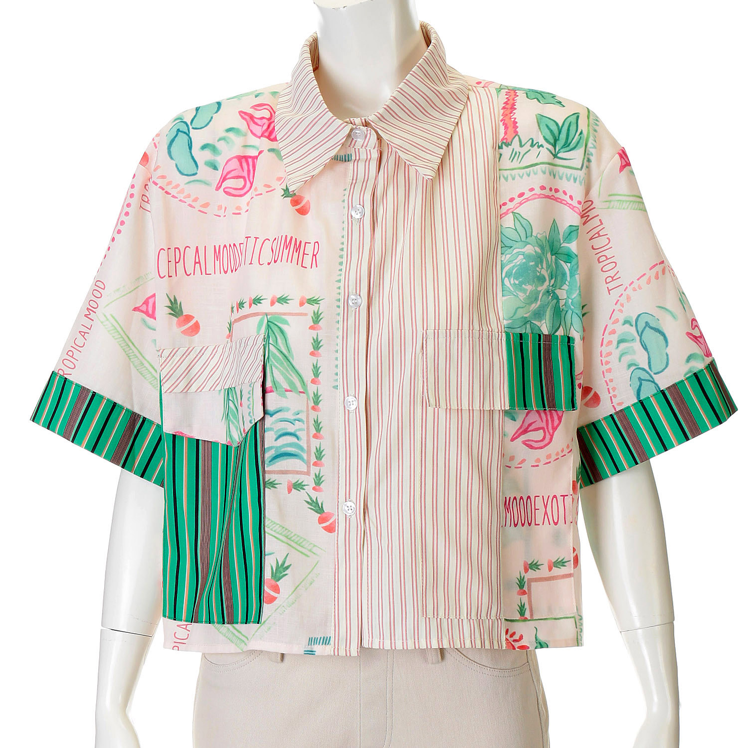 VERITE MIXプリント半袖ブラウス - 画像1