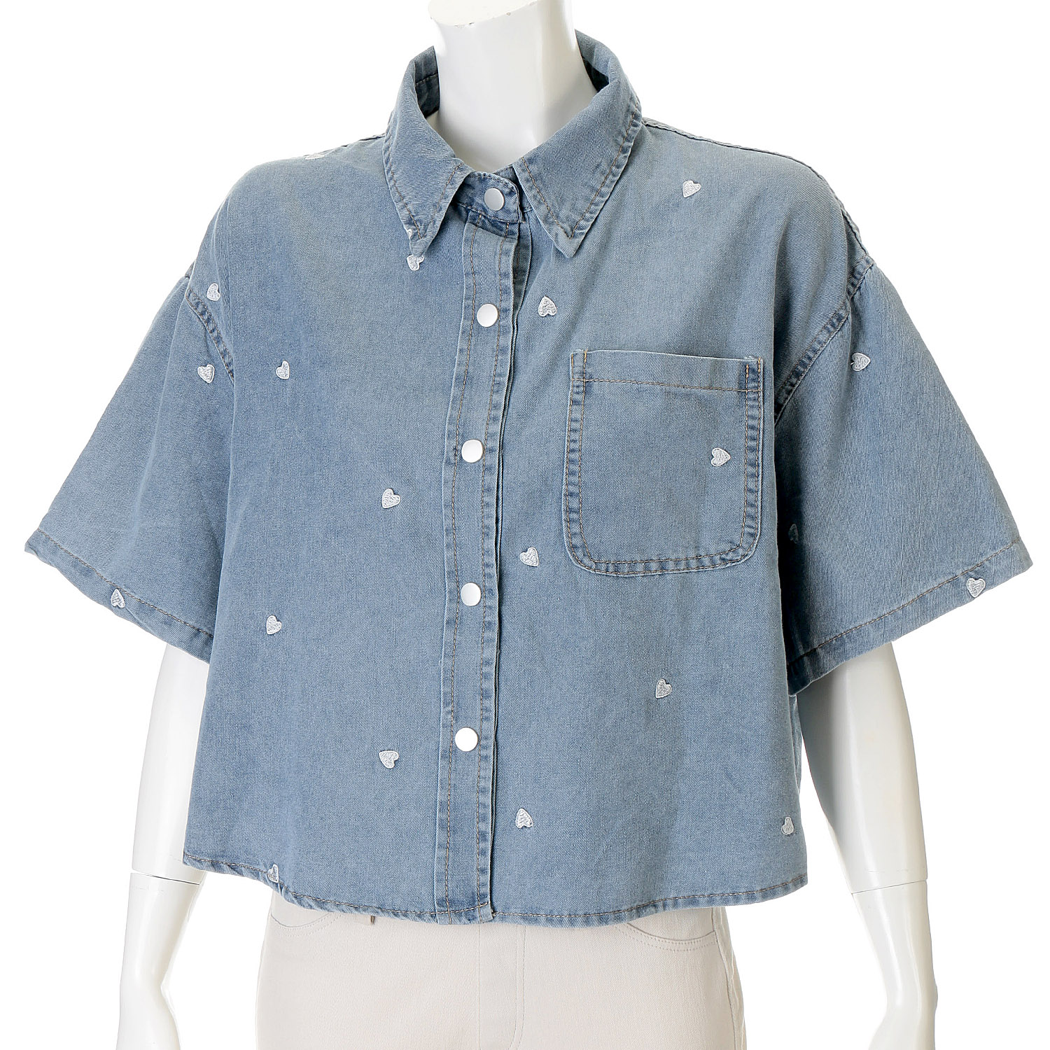 VERITE ハート刺繍デニムブラウス