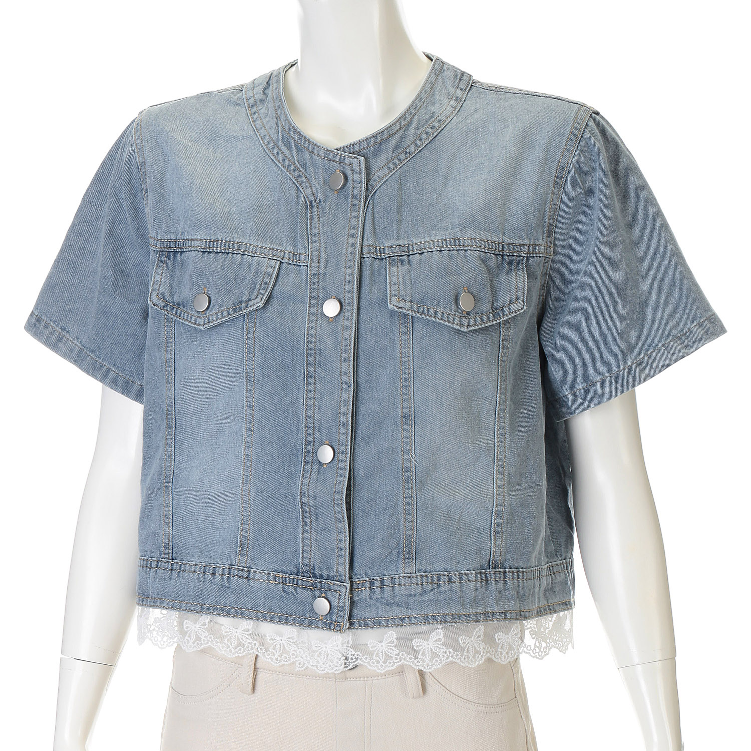 VERITE レースデザインデニムシャツ - 画像1