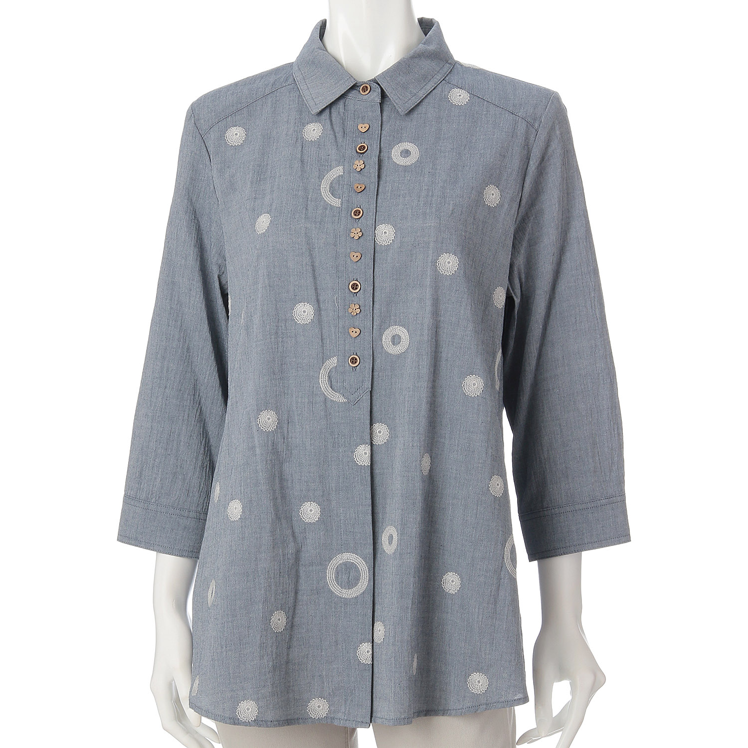 綿シャンブレー刺繍ブラウス - 画像6