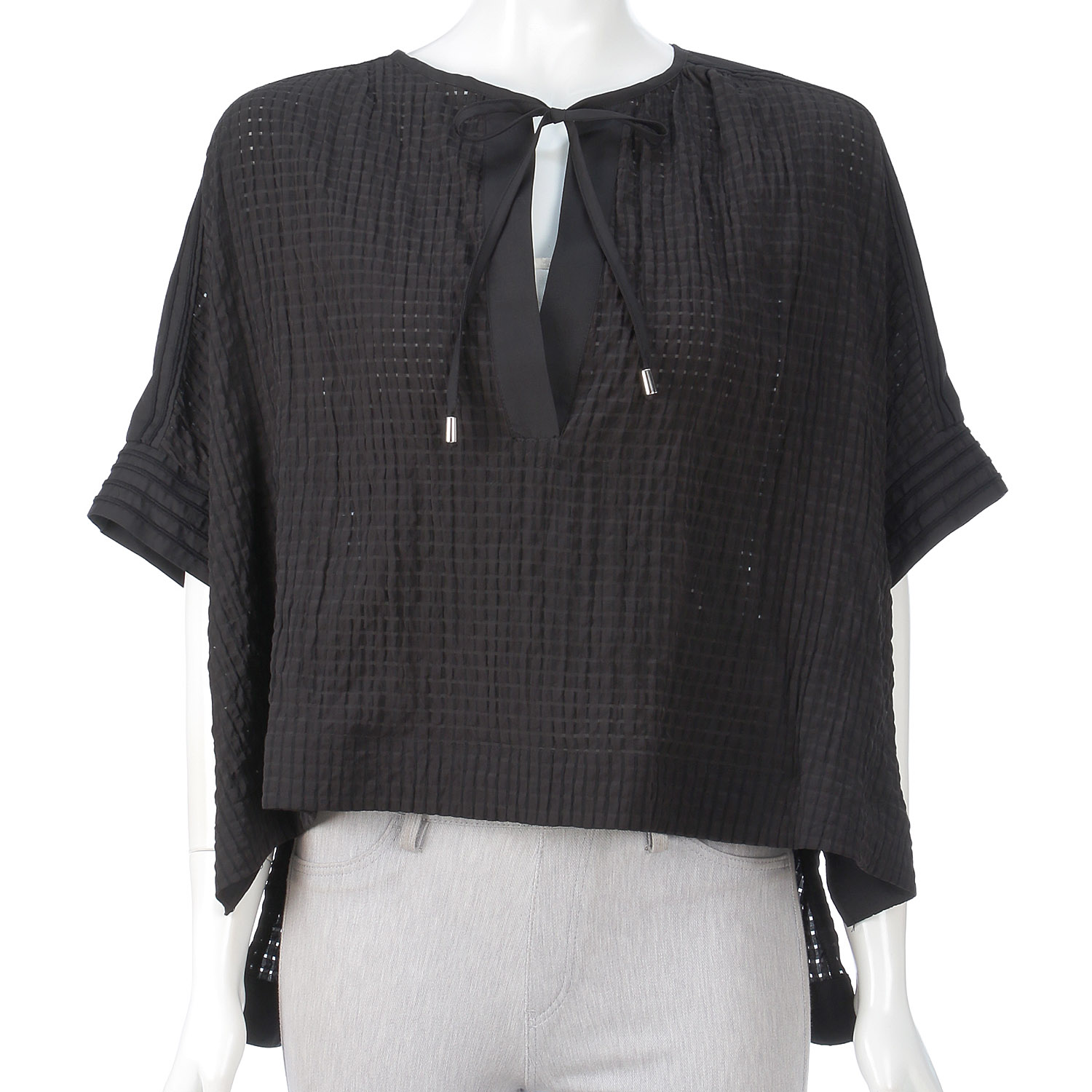 シアーチェックリボンアクセントブラウス - 画像2