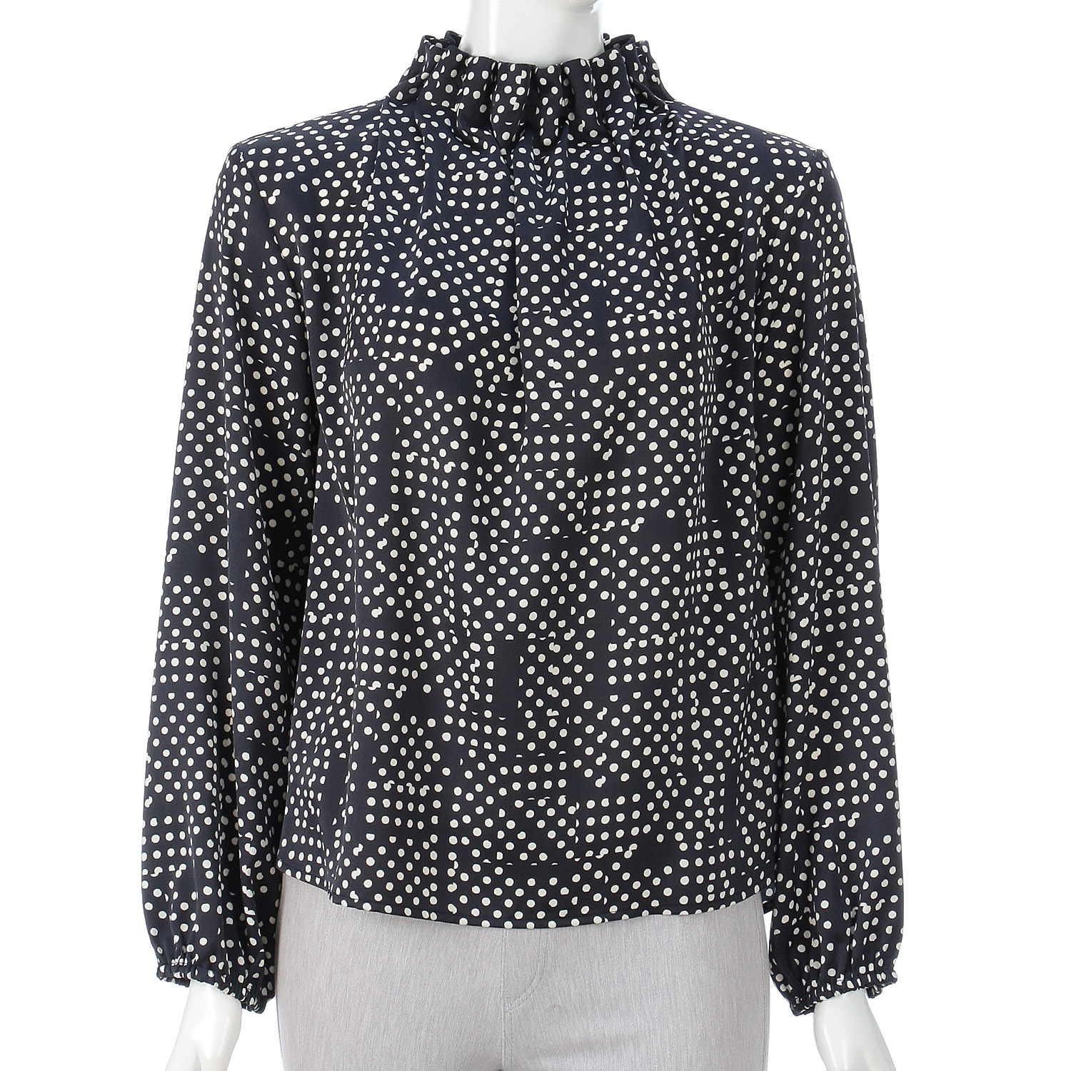 ドットプリントスタンドカラーブラウス - 画像4