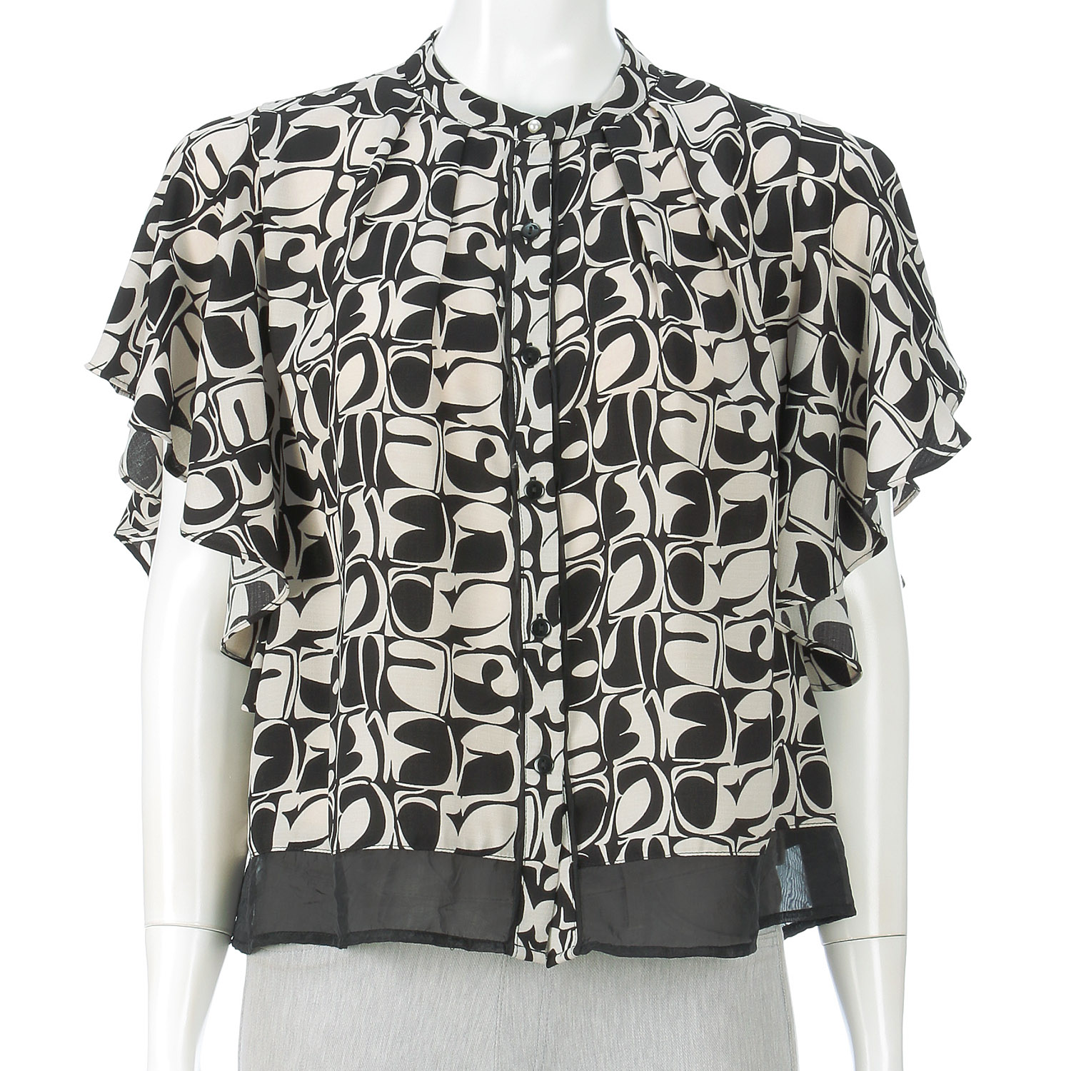 幾何プリントドレープスリーブブラウス - 画像2