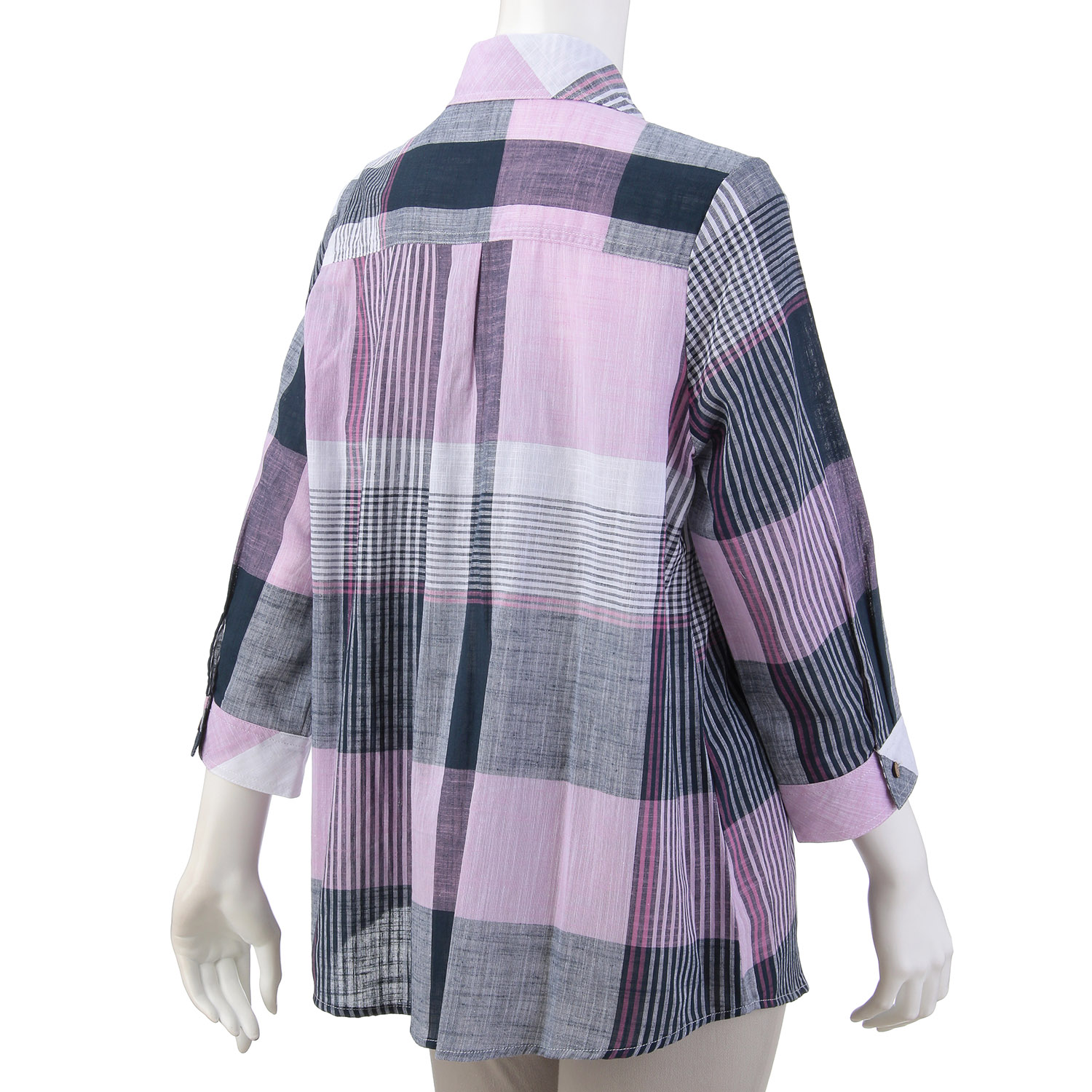 綿先染め格子ブラウス - 画像4