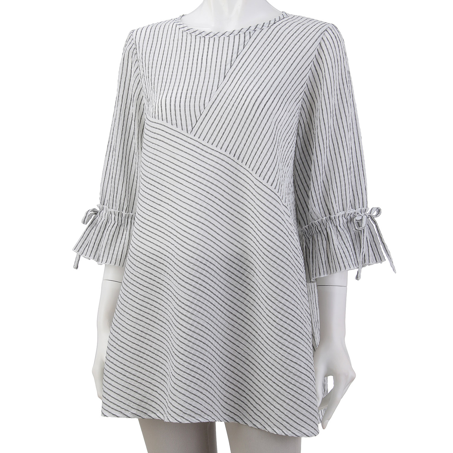 シャーリングストライプ切替チュニック - 画像2