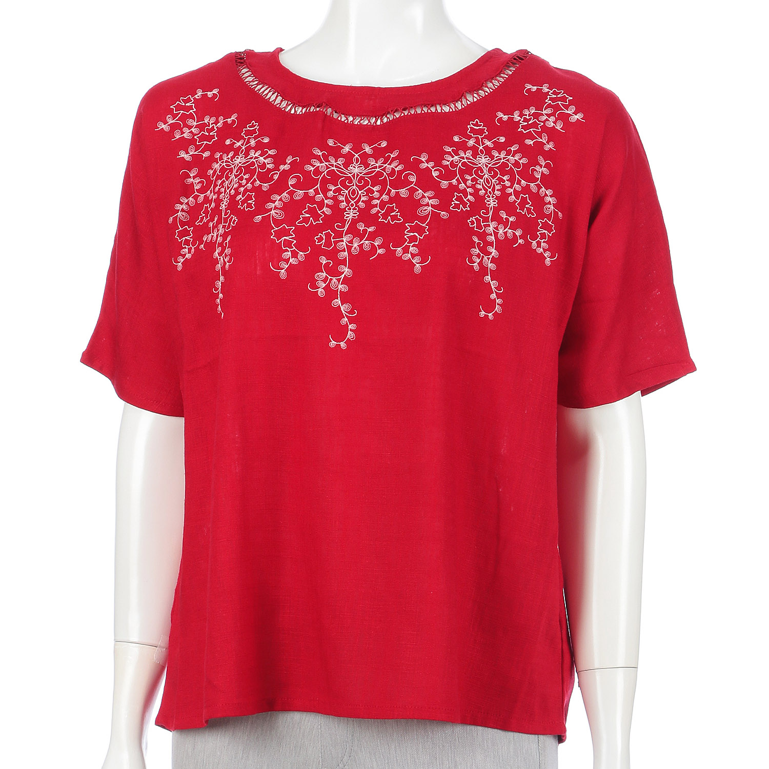 麻混梯子レース刺繍プルオーバー - 画像4