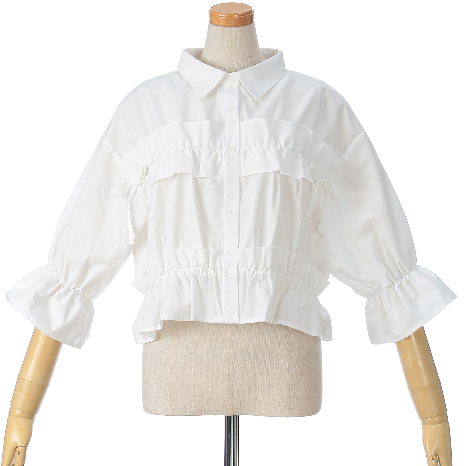 【お取寄せ】トリプルルンド フリルリボン5分袖シャツ - 画像2