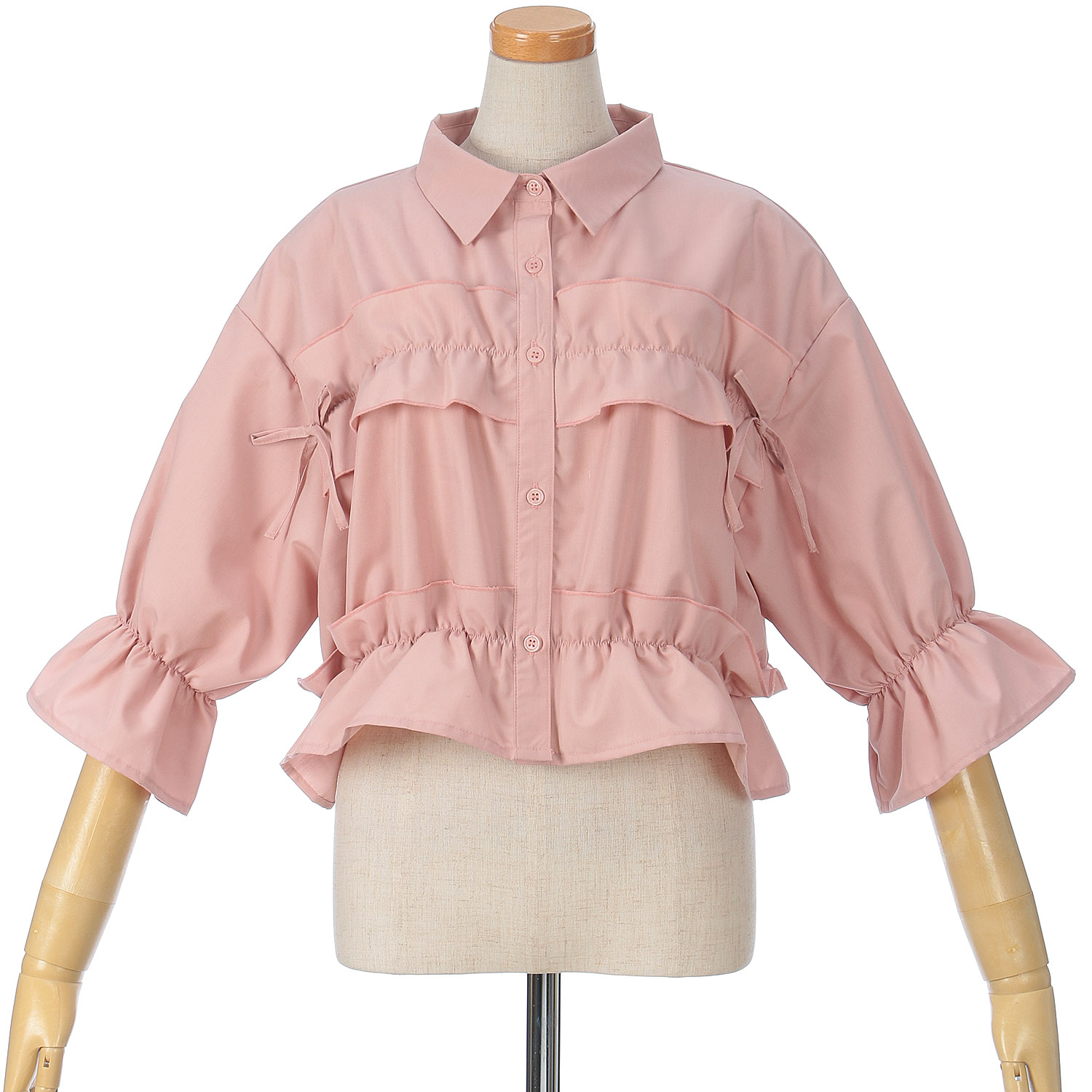 【お取寄せ】トリプルルンド フリルリボン5分袖シャツ - 画像3