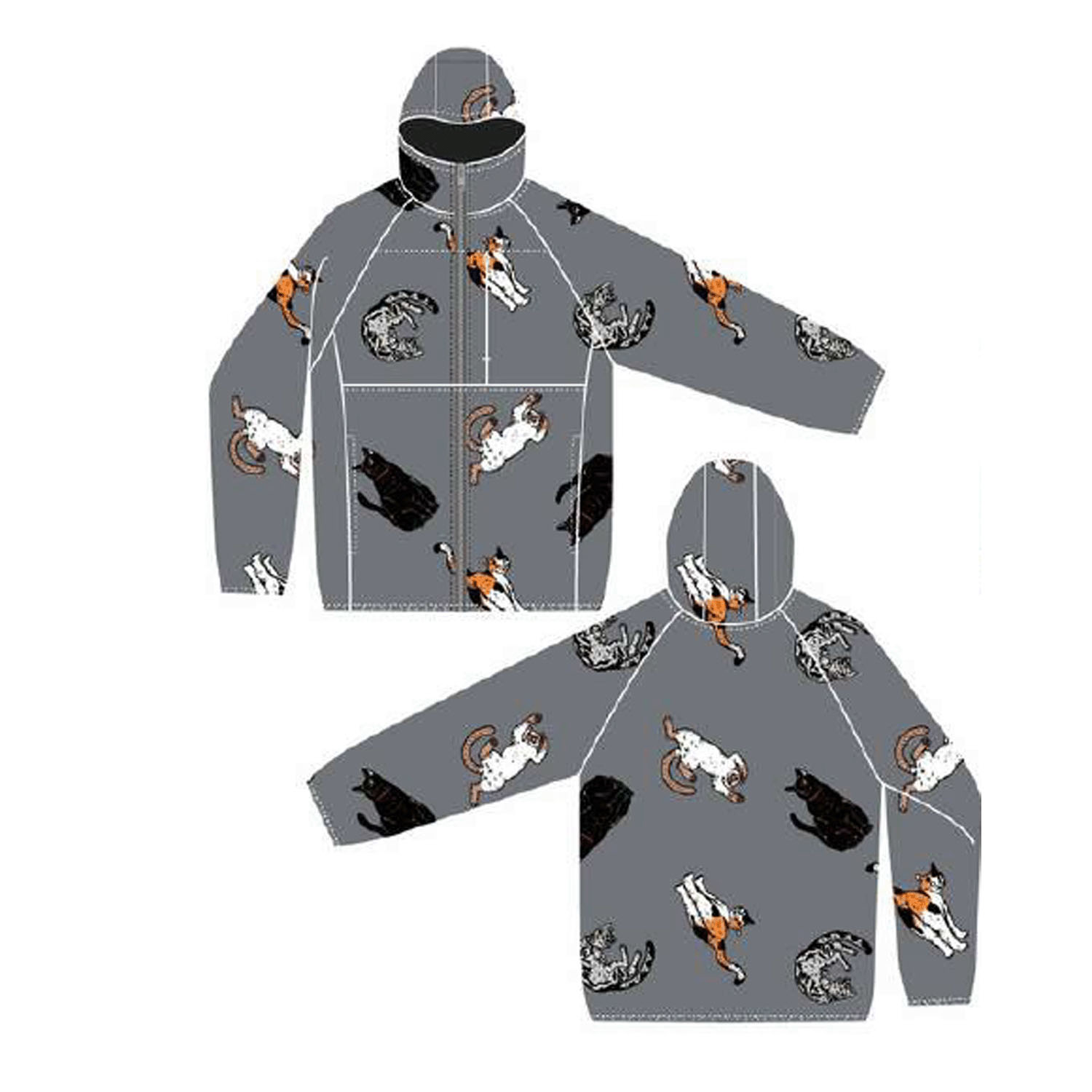 CORISCO Animal Village 猫総柄ジップパーカー - 画像2