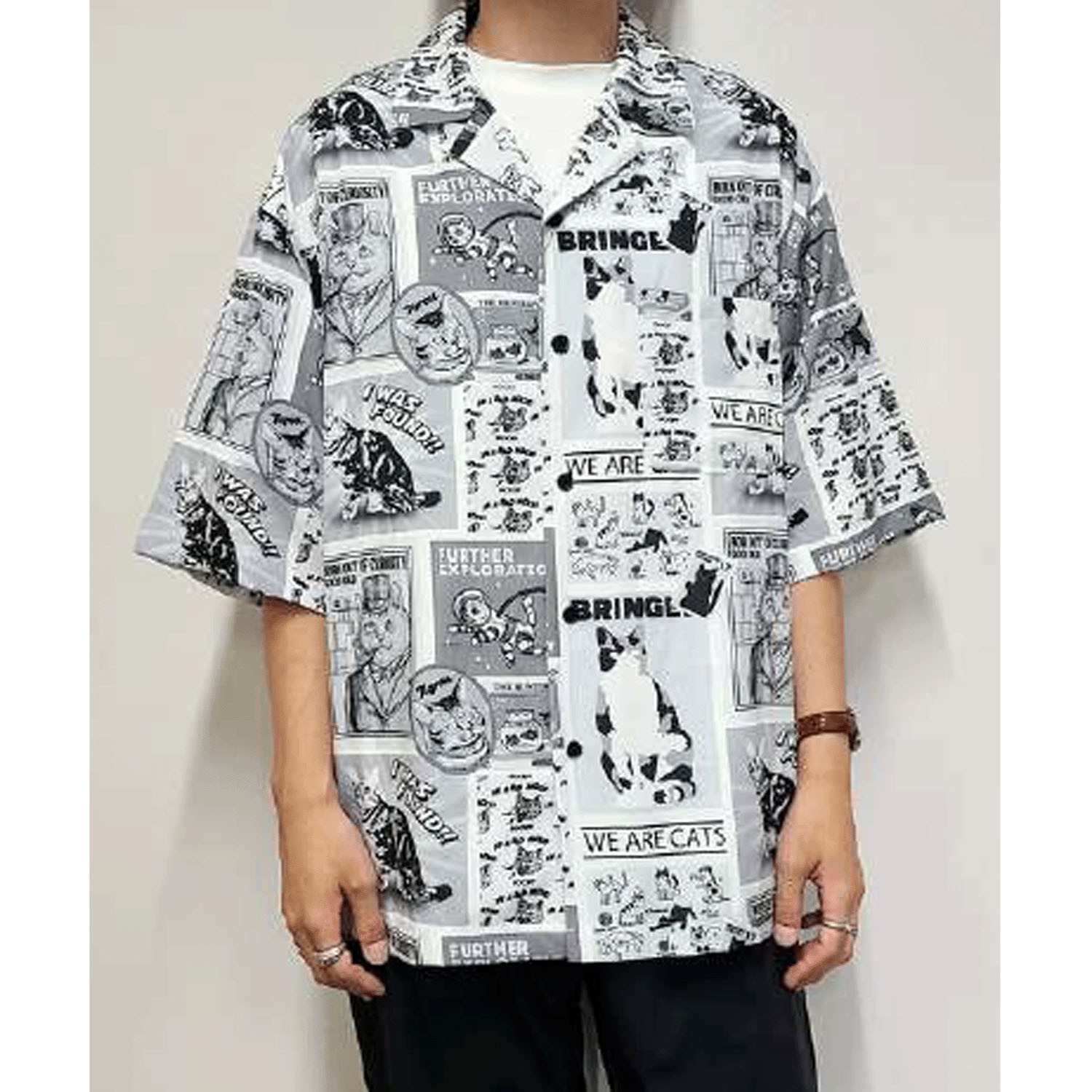 CORISCO Animal Village 猫総柄半袖オープンシャツ - 画像2