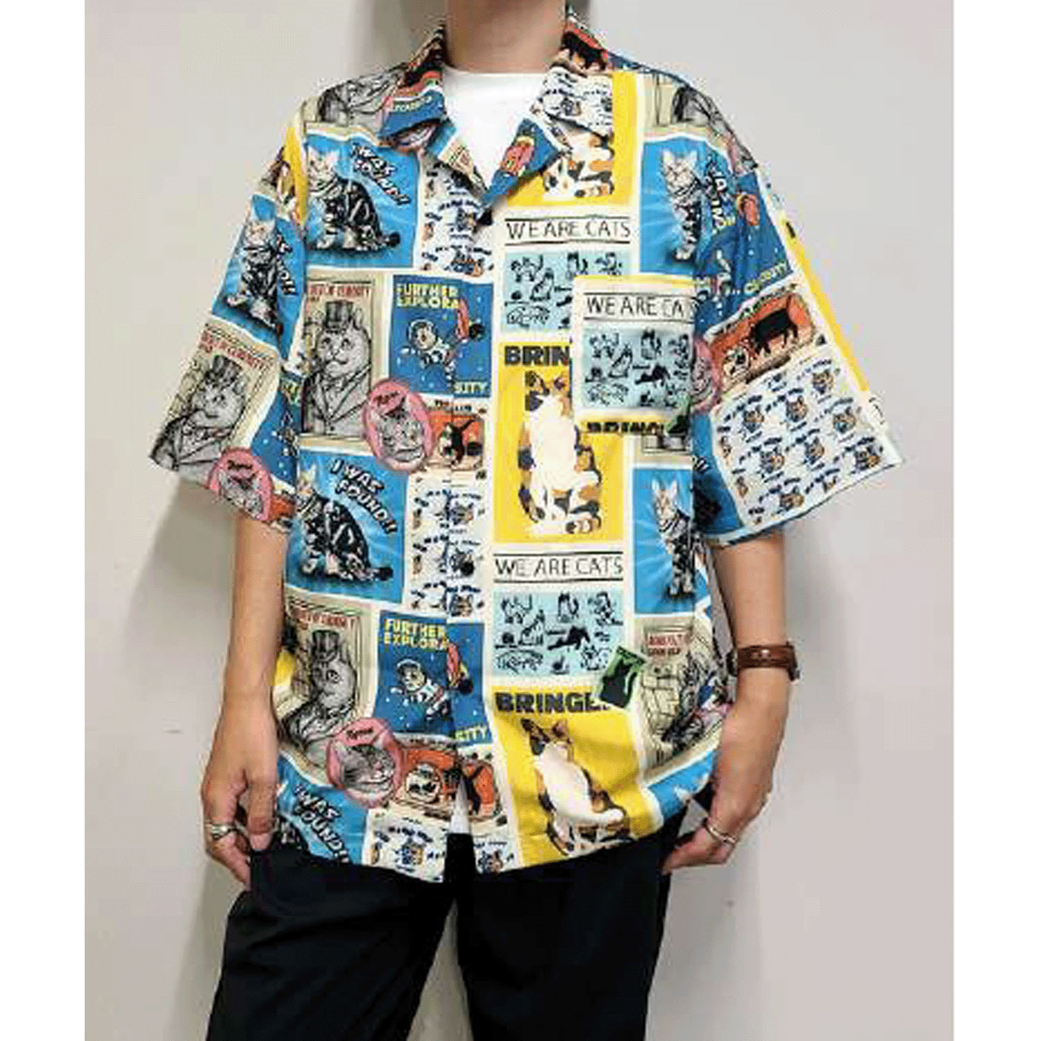 CORISCO Animal Village 猫総柄半袖オープンシャツ - 画像1