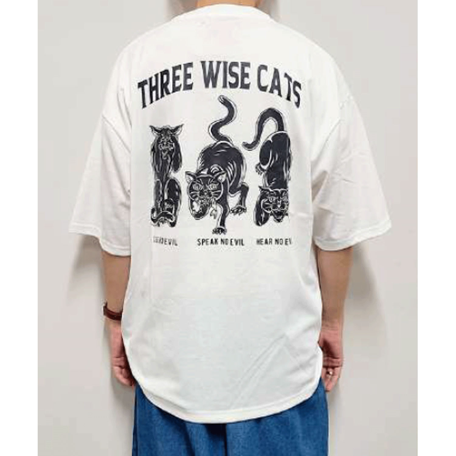 CORISCO Animal Village 見ざる・言わざる・聞かざるネコ和柄Tシャツ - 画像3