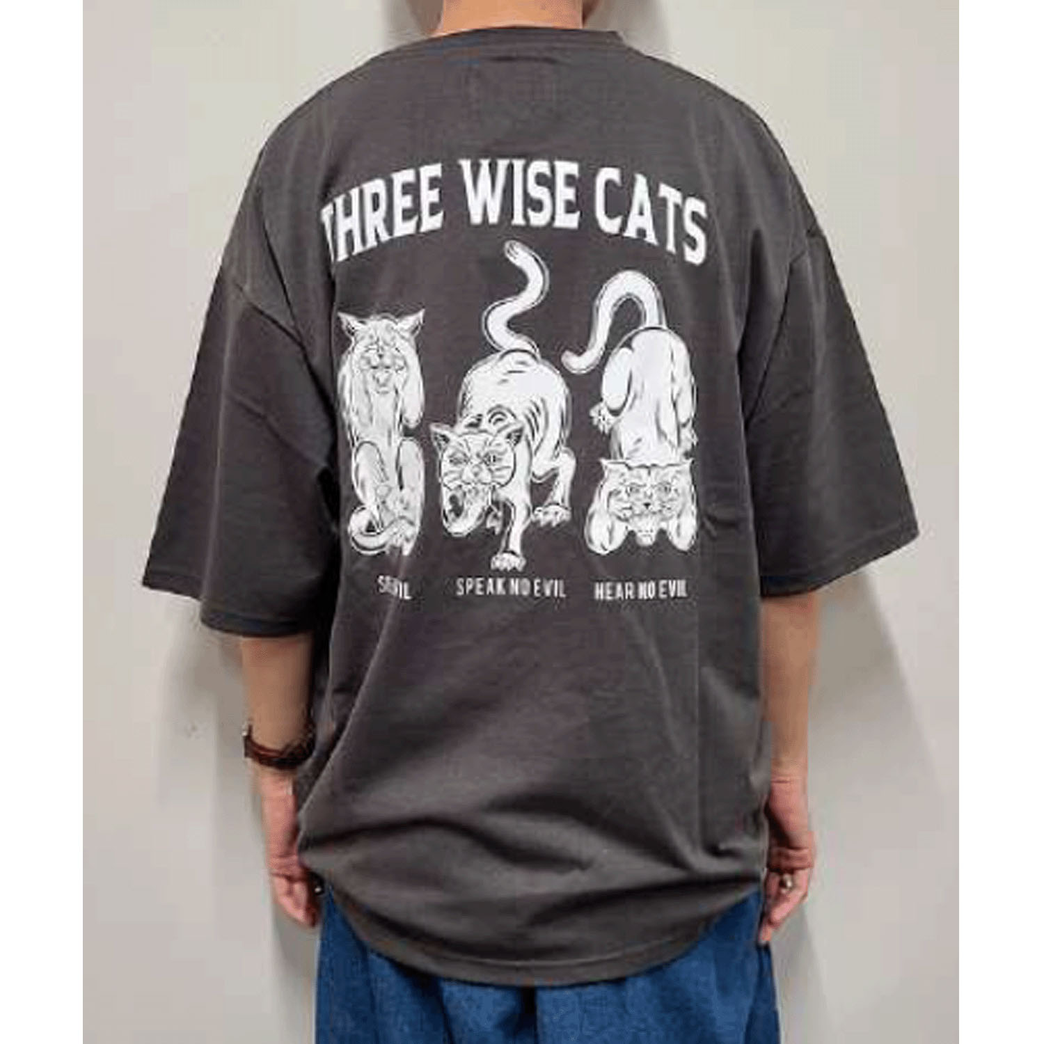 CORISCO Animal Village 見ざる・言わざる・聞かざるネコ和柄Tシャツ - 画像5