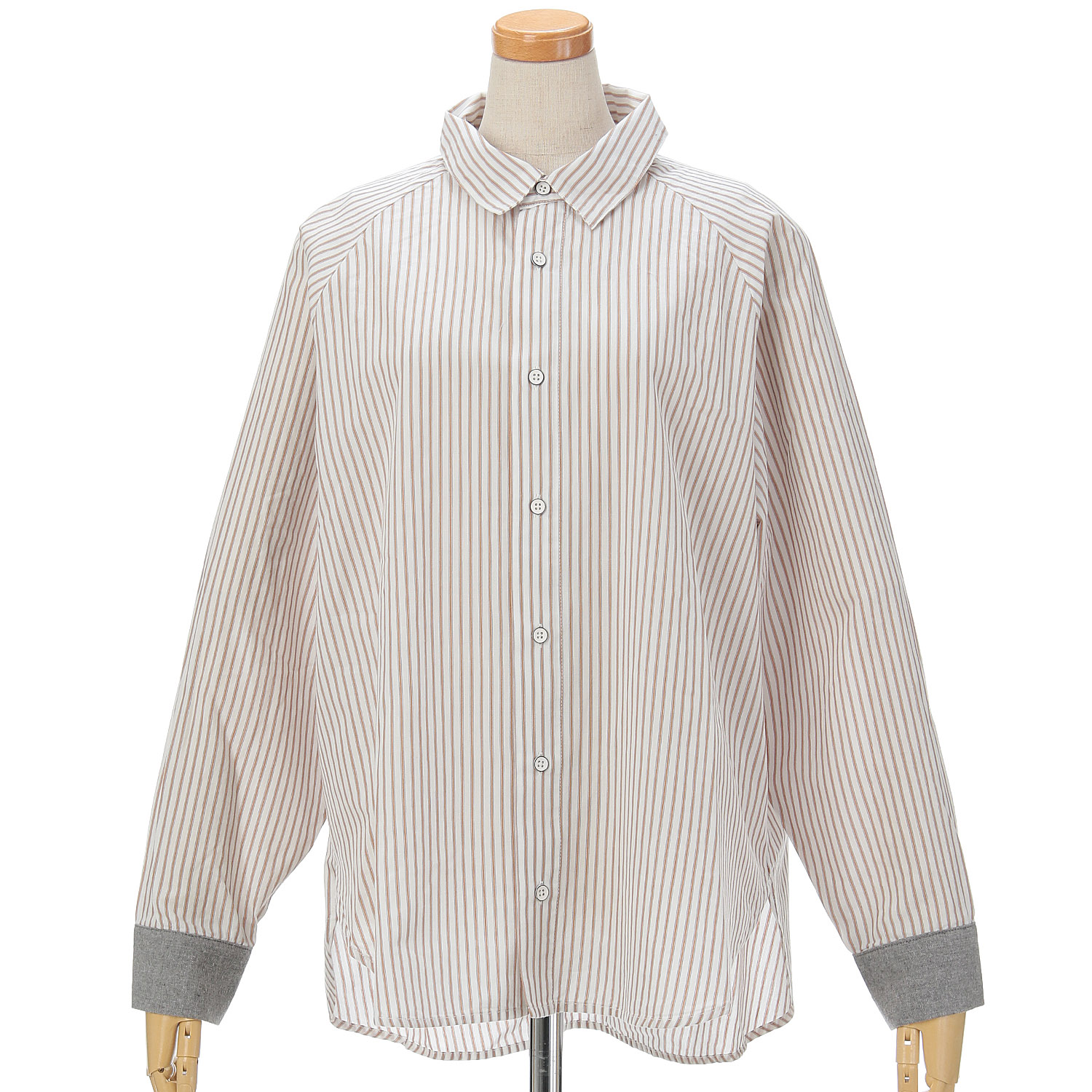 GENTIL 袖配色ストライプラグランスリーブシャツ - 画像2