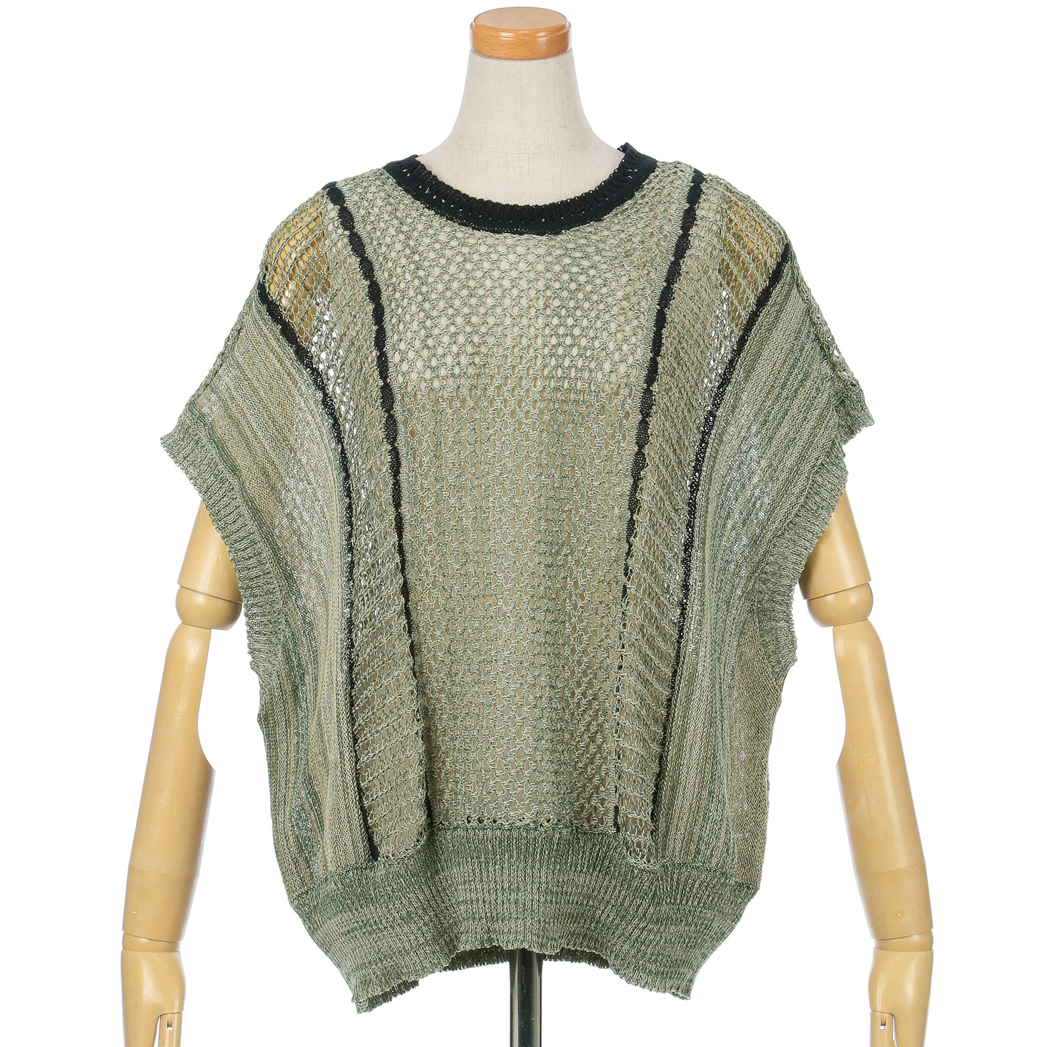 GENTIL 麻タッチメッシュ編みベスト - 画像1