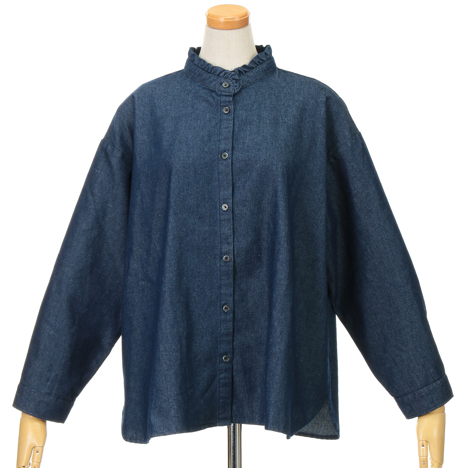 Amitie フレイデニムスタンドカラーブラウス - 画像2