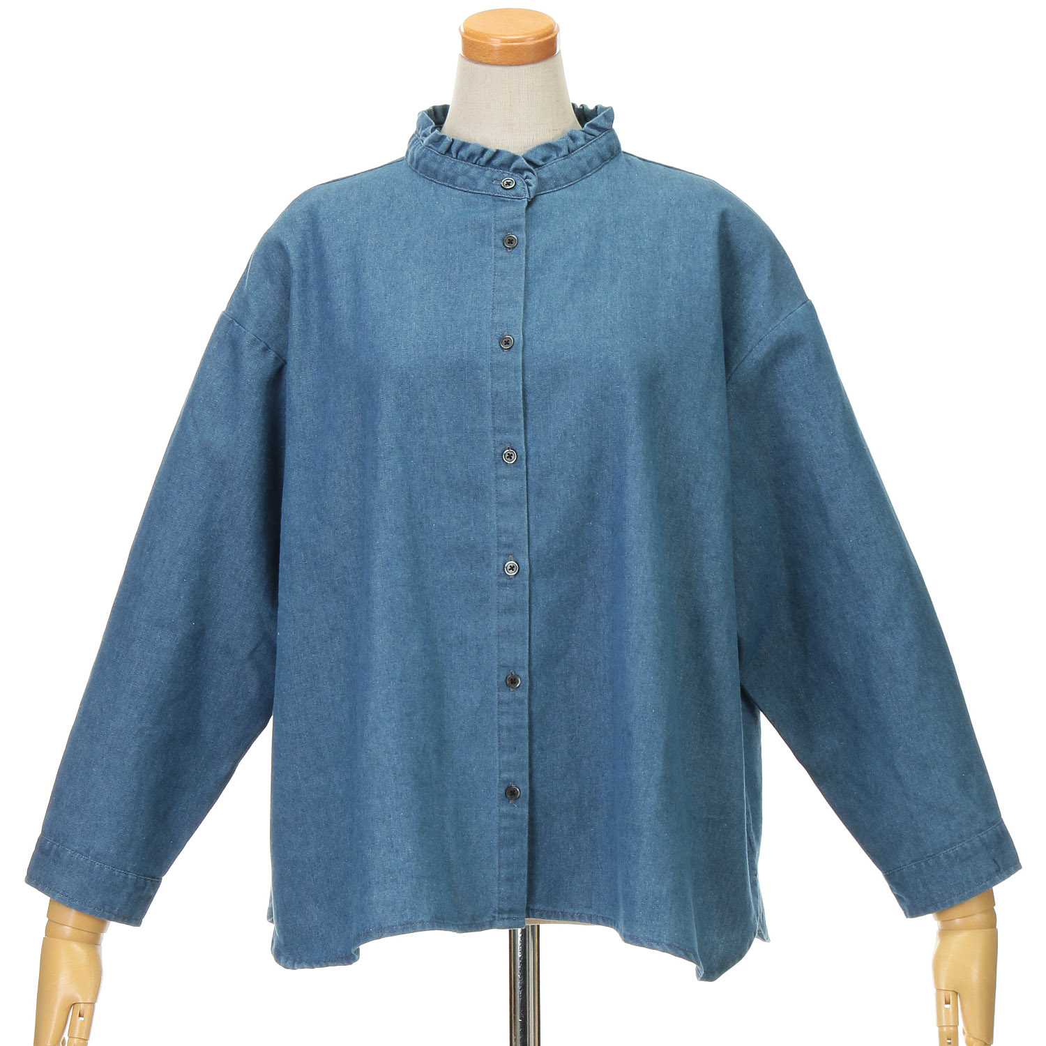 Amitie フレイデニムスタンドカラーブラウス - 画像1