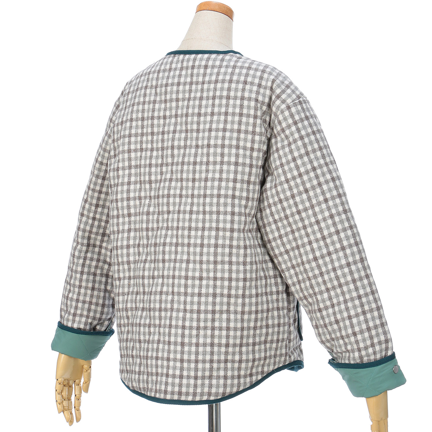 le colis フェイクウールチェックキルト薄中綿ジャケット - 画像4