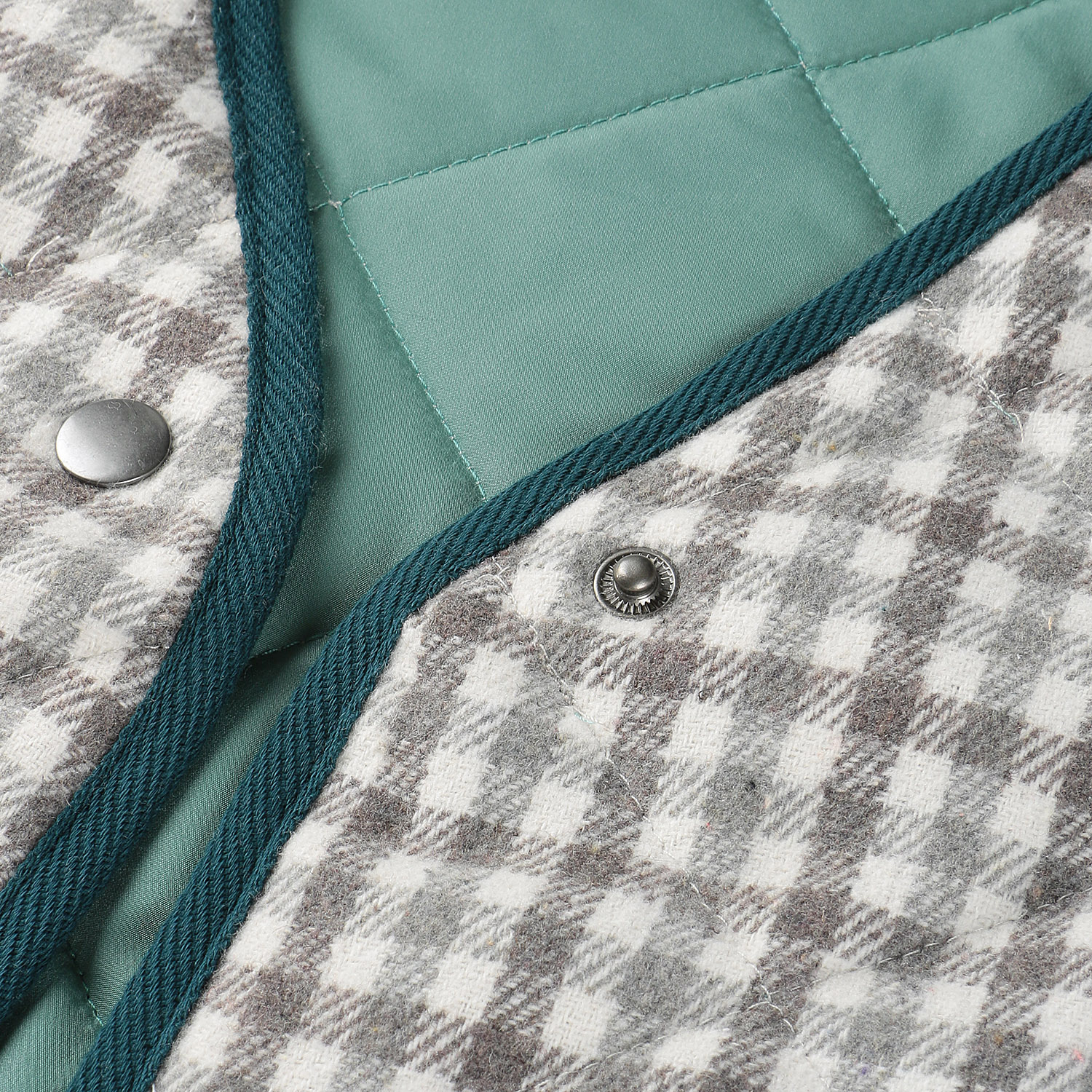 le colis フェイクウールチェックキルト薄中綿ジャケット - 画像5