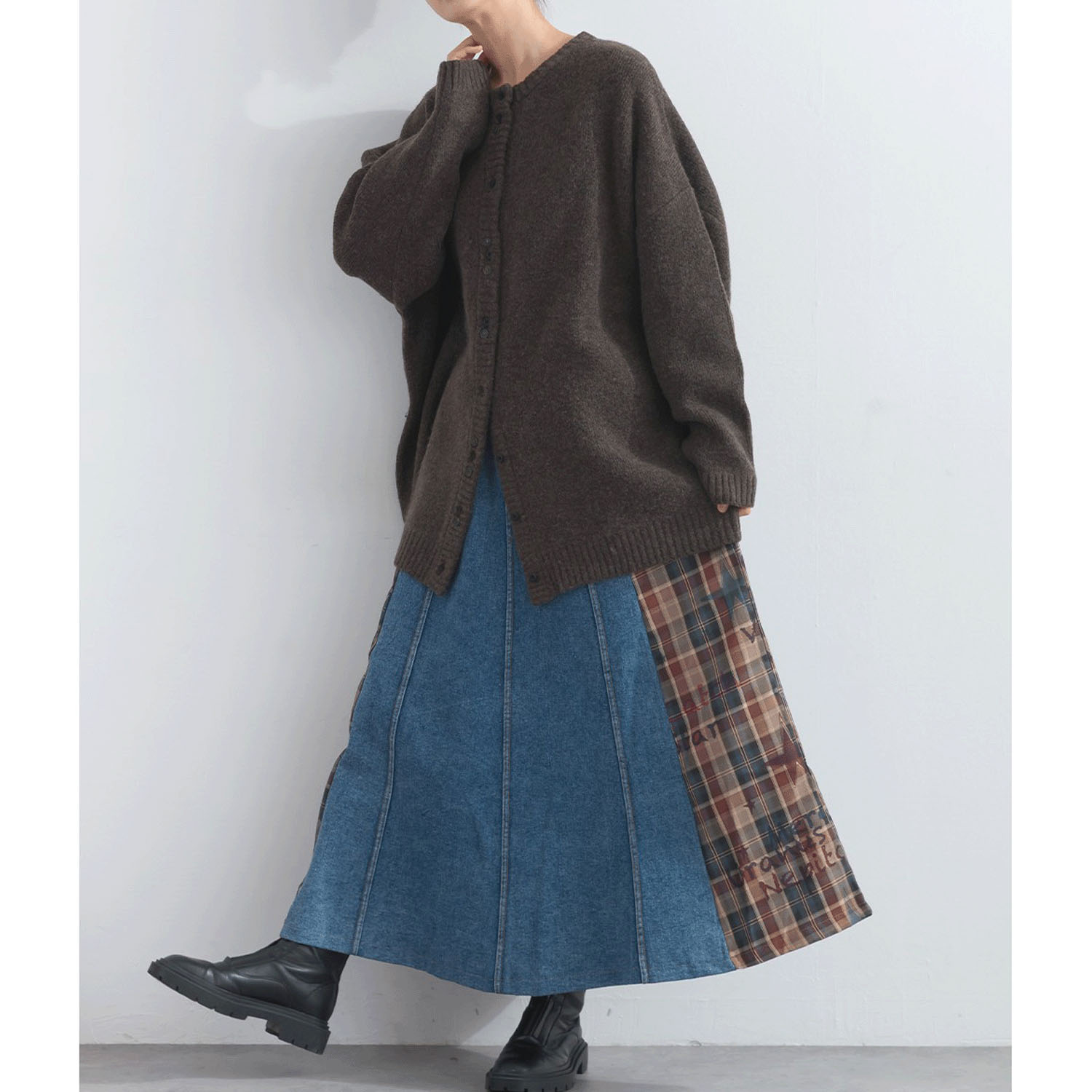 【ETONET限定】iriey デニムXチェック切替スカート - 画像2