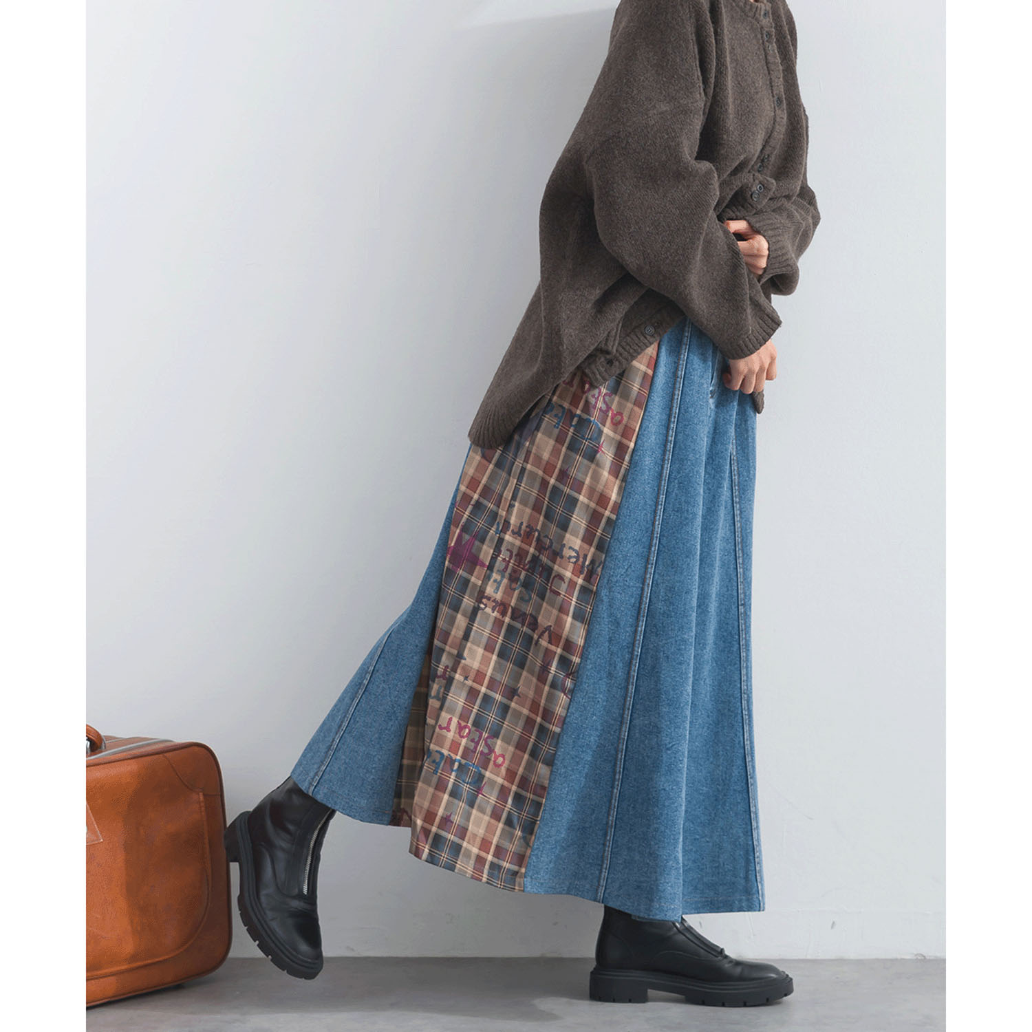 【ETONET限定】iriey デニムXチェック切替スカート - 画像4
